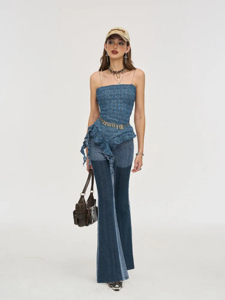 Denim lace tube top【s0000007242】
