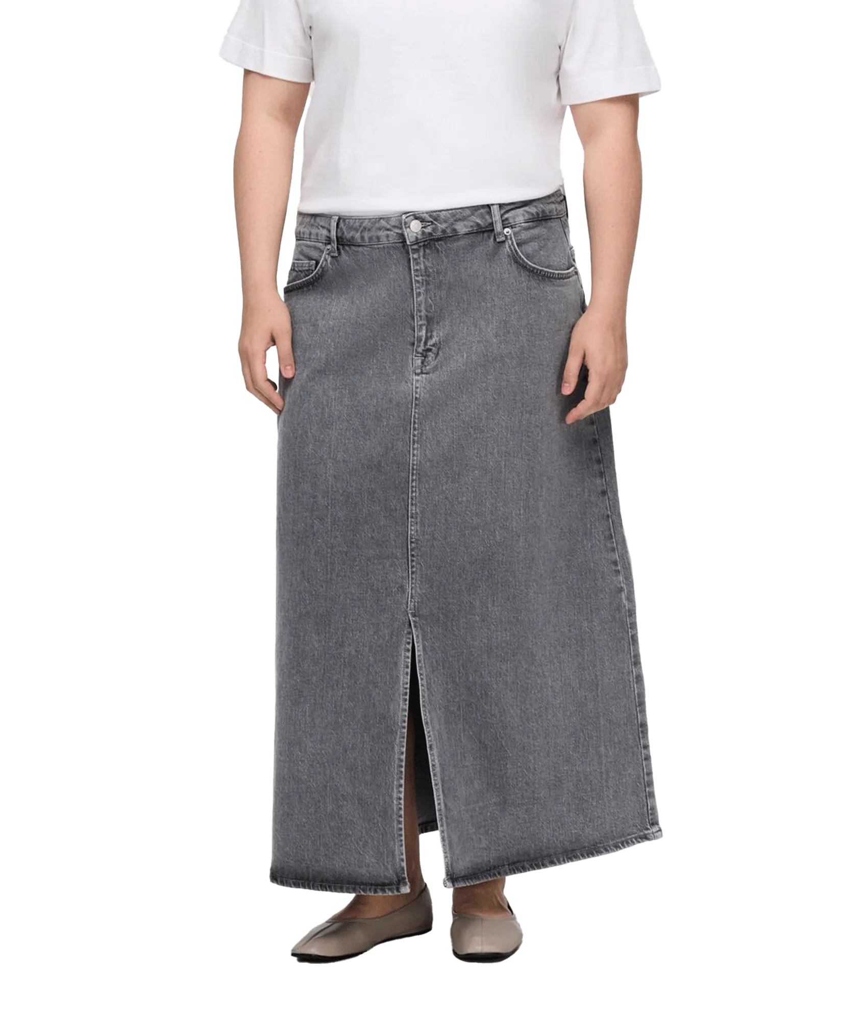 Denim Midi Skirt - Grey