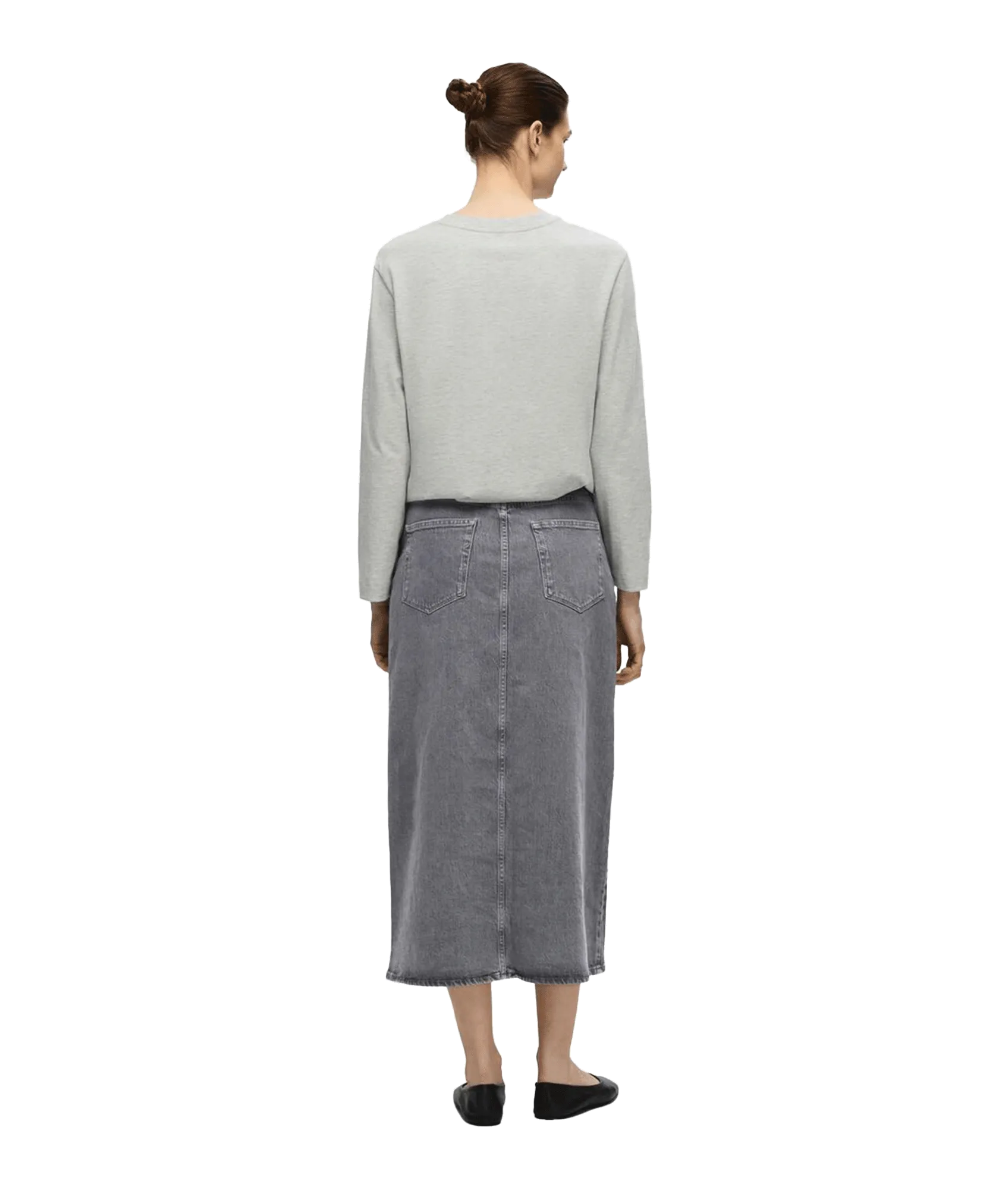 Denim Midi Skirt - Grey