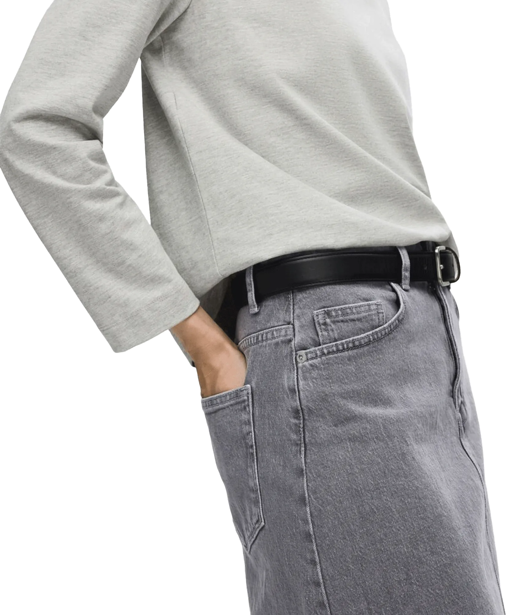 Denim Midi Skirt - Grey
