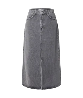 Denim Midi Skirt - Grey
