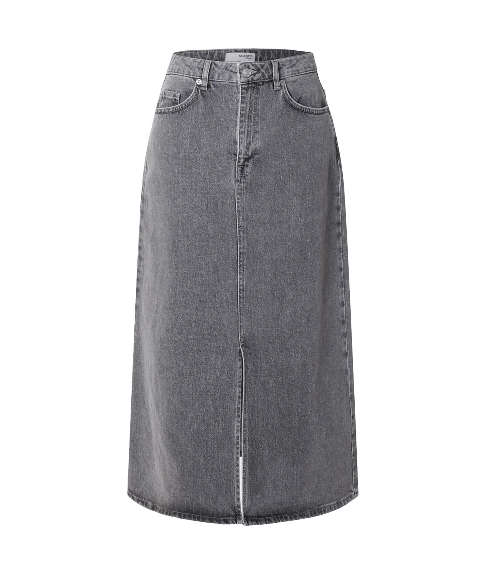 Denim Midi Skirt - Grey