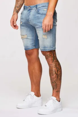 DENIM SHORT - STRONG WASH MID BLUE