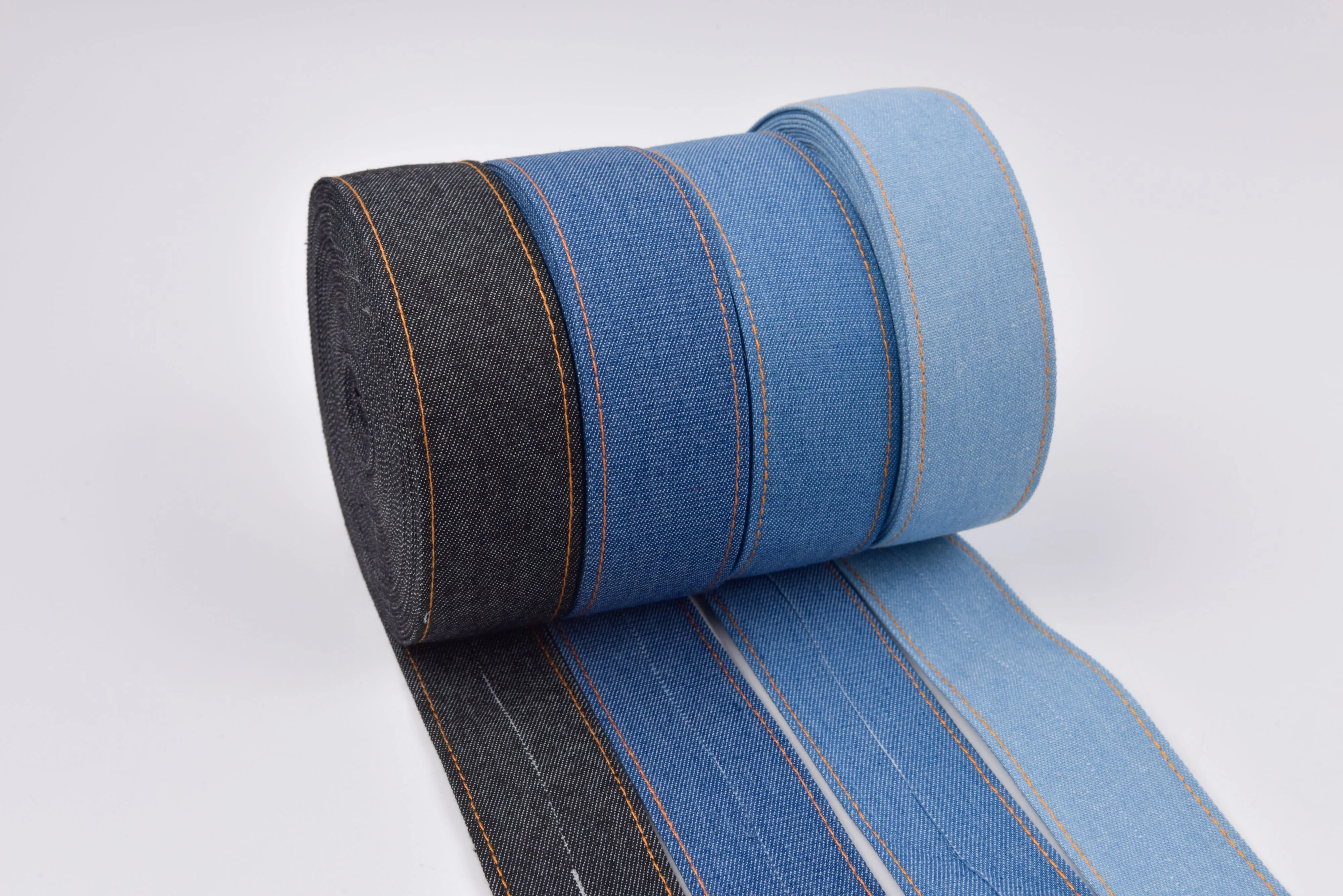 Denim Webbing With side stitches, Selling by Half Yard