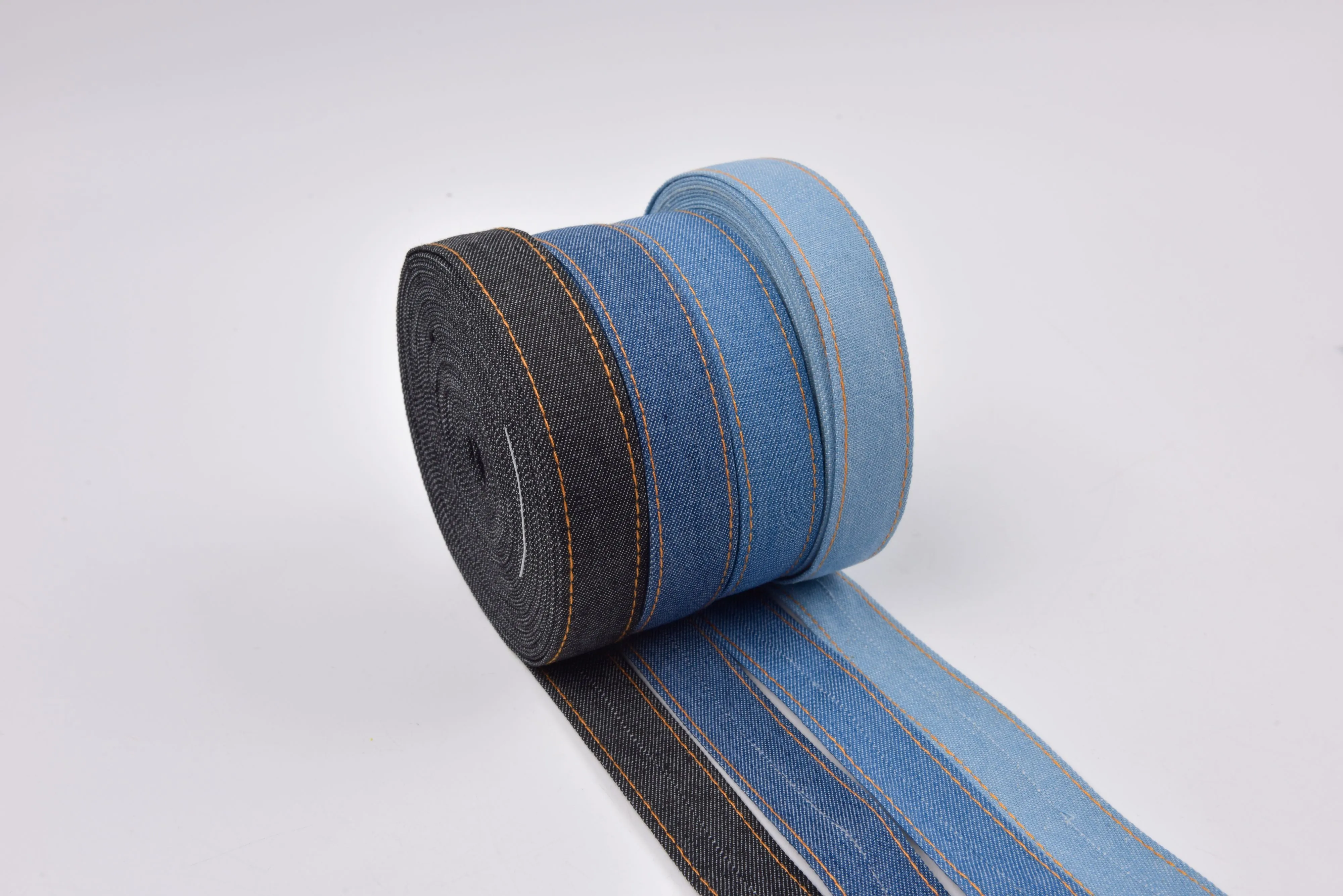 Denim Webbing With side stitches, Selling by Half Yard