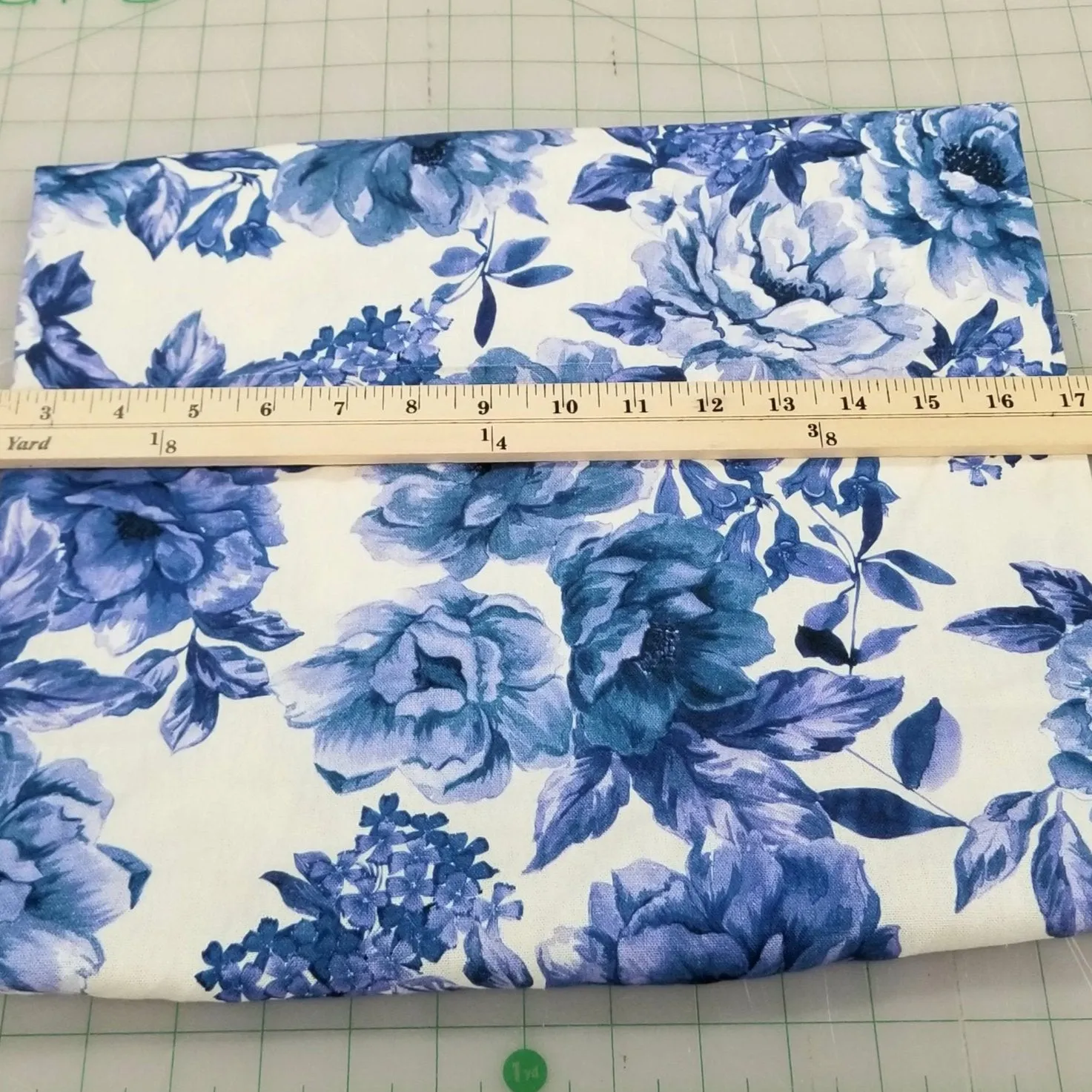 Designer Deadstock European Soft Viscose Cotton Linen Vintage  Blue and Ivory Rose Garden  Woven- by the yard