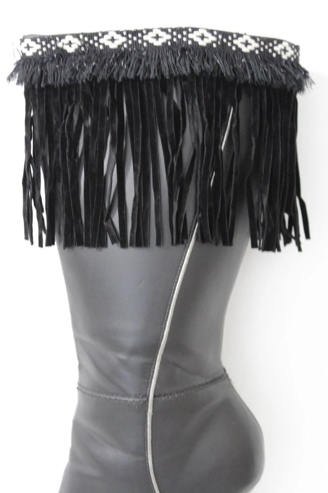 Diamond Accent Pattern Long Fringe Boots Toppers