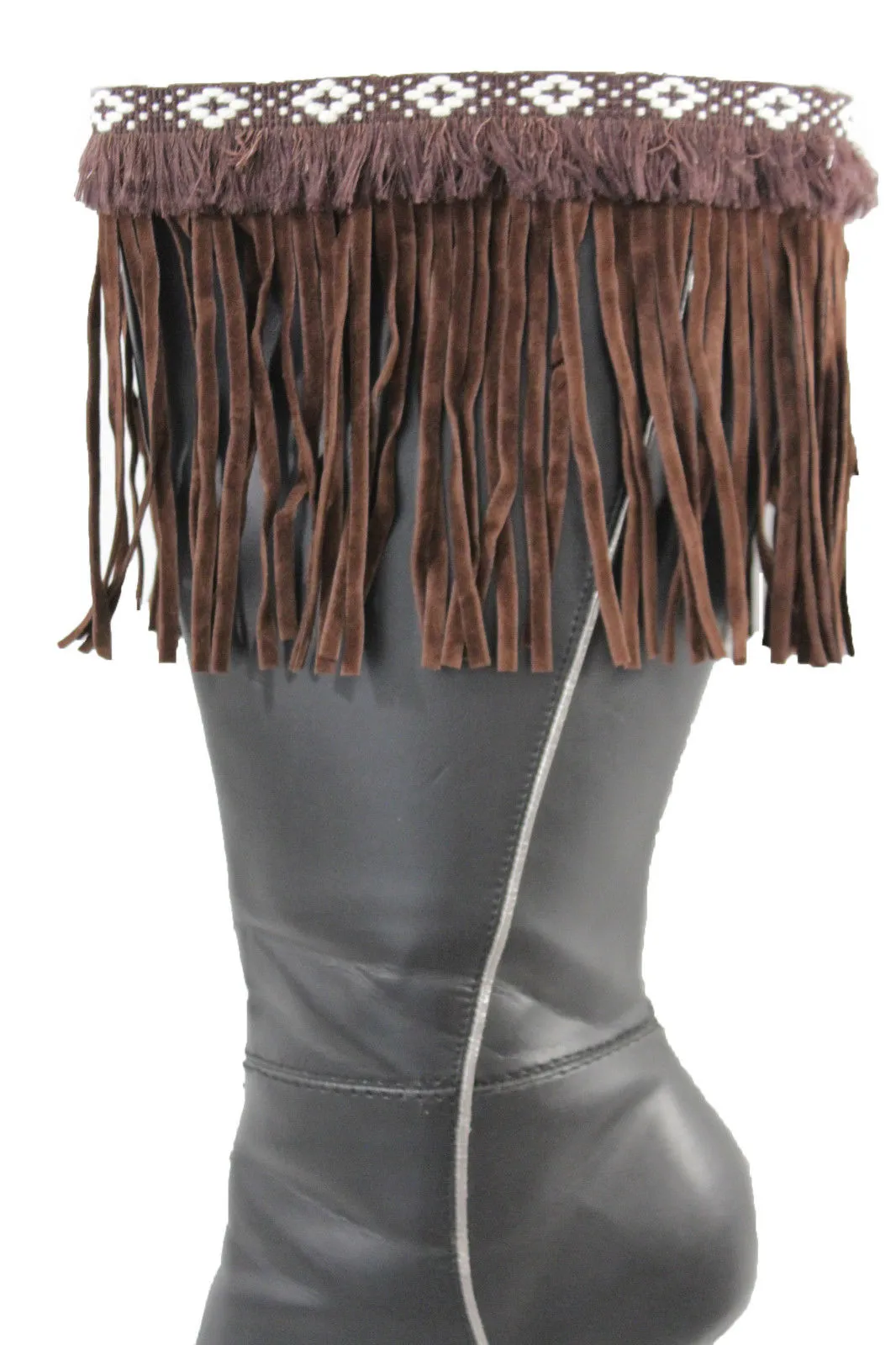 Diamond Accent Pattern Long Fringe Boots Toppers