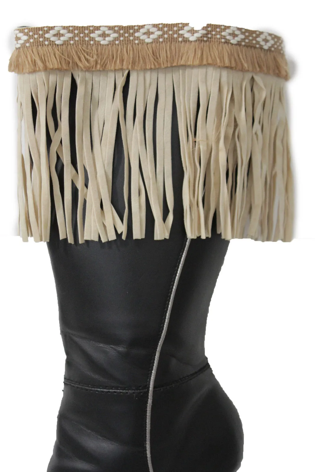 Diamond Accent Pattern Long Fringe Boots Toppers