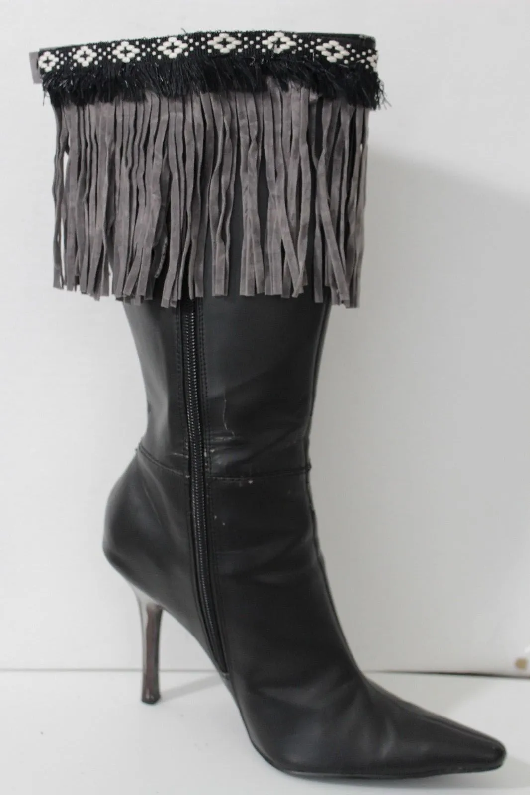 Diamond Accent Pattern Long Fringe Boots Toppers