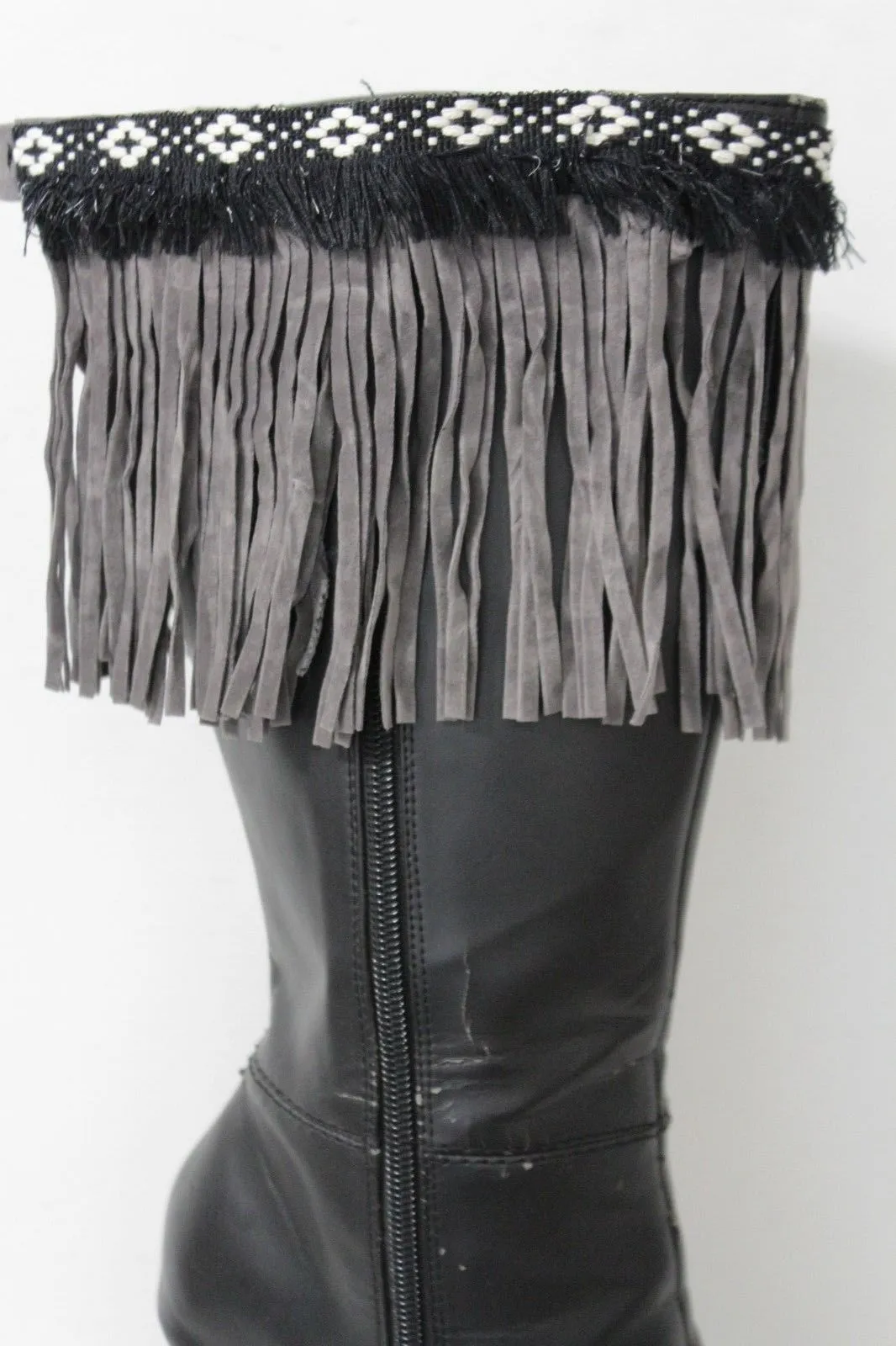 Diamond Accent Pattern Long Fringe Boots Toppers