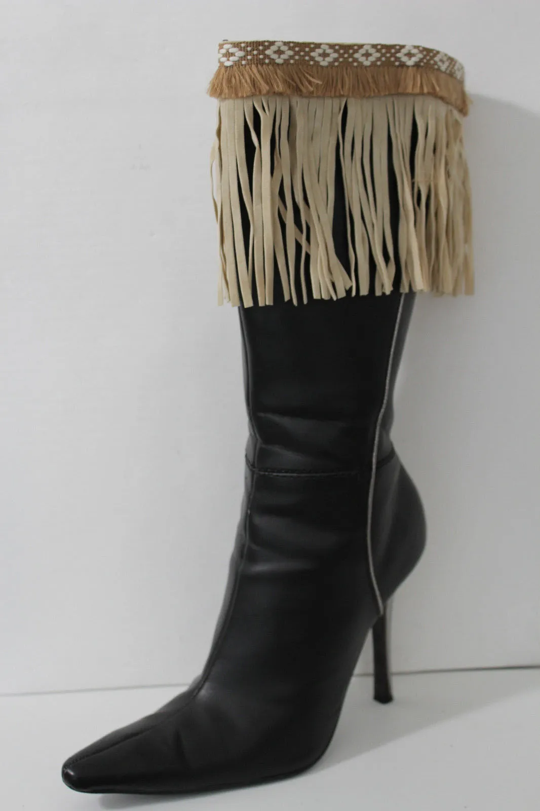 Diamond Accent Pattern Long Fringe Boots Toppers