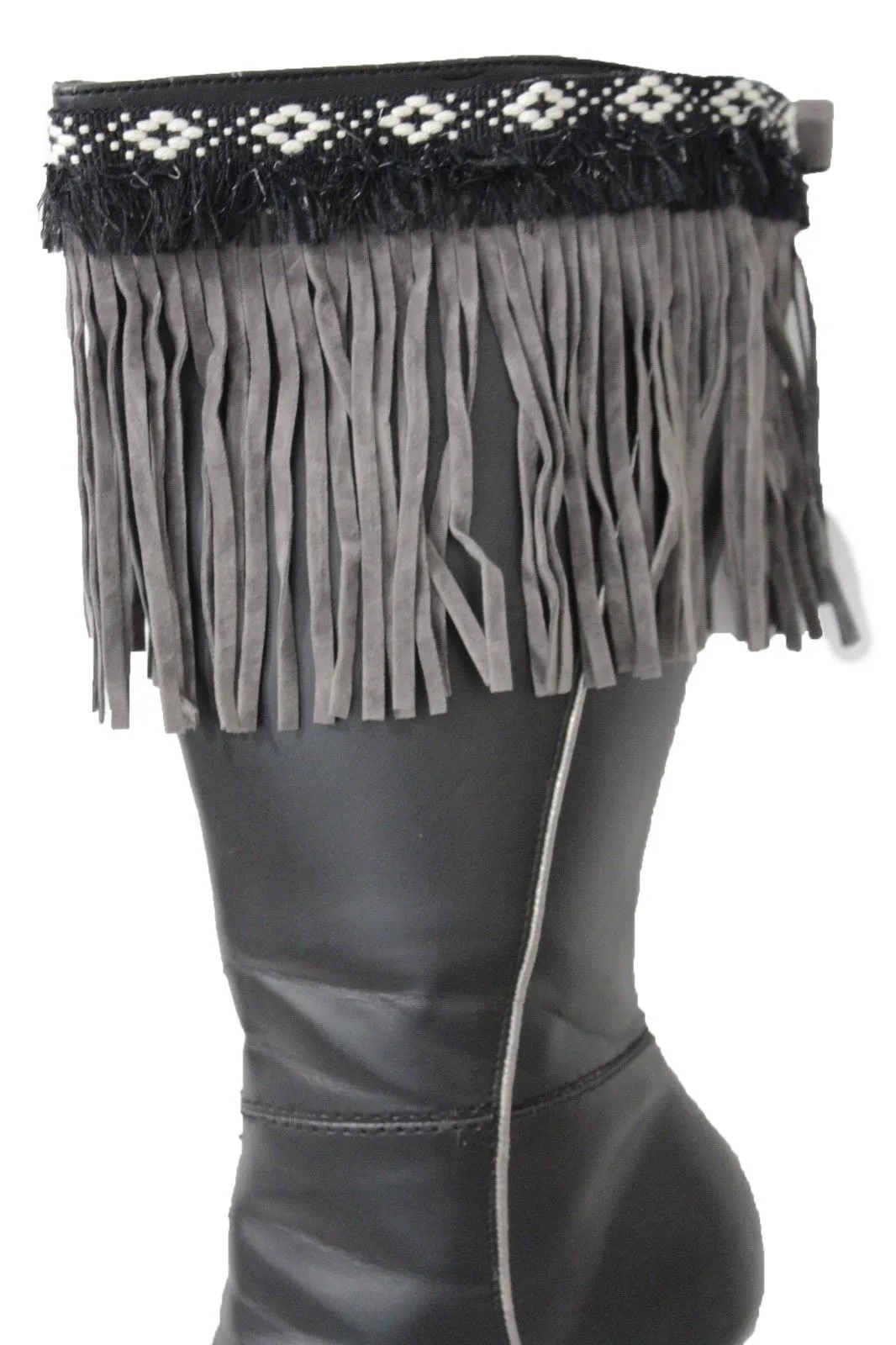 Diamond Accent Pattern Long Fringe Boots Toppers