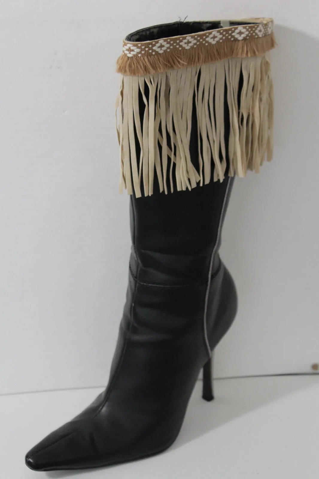 Diamond Accent Pattern Long Fringe Boots Toppers