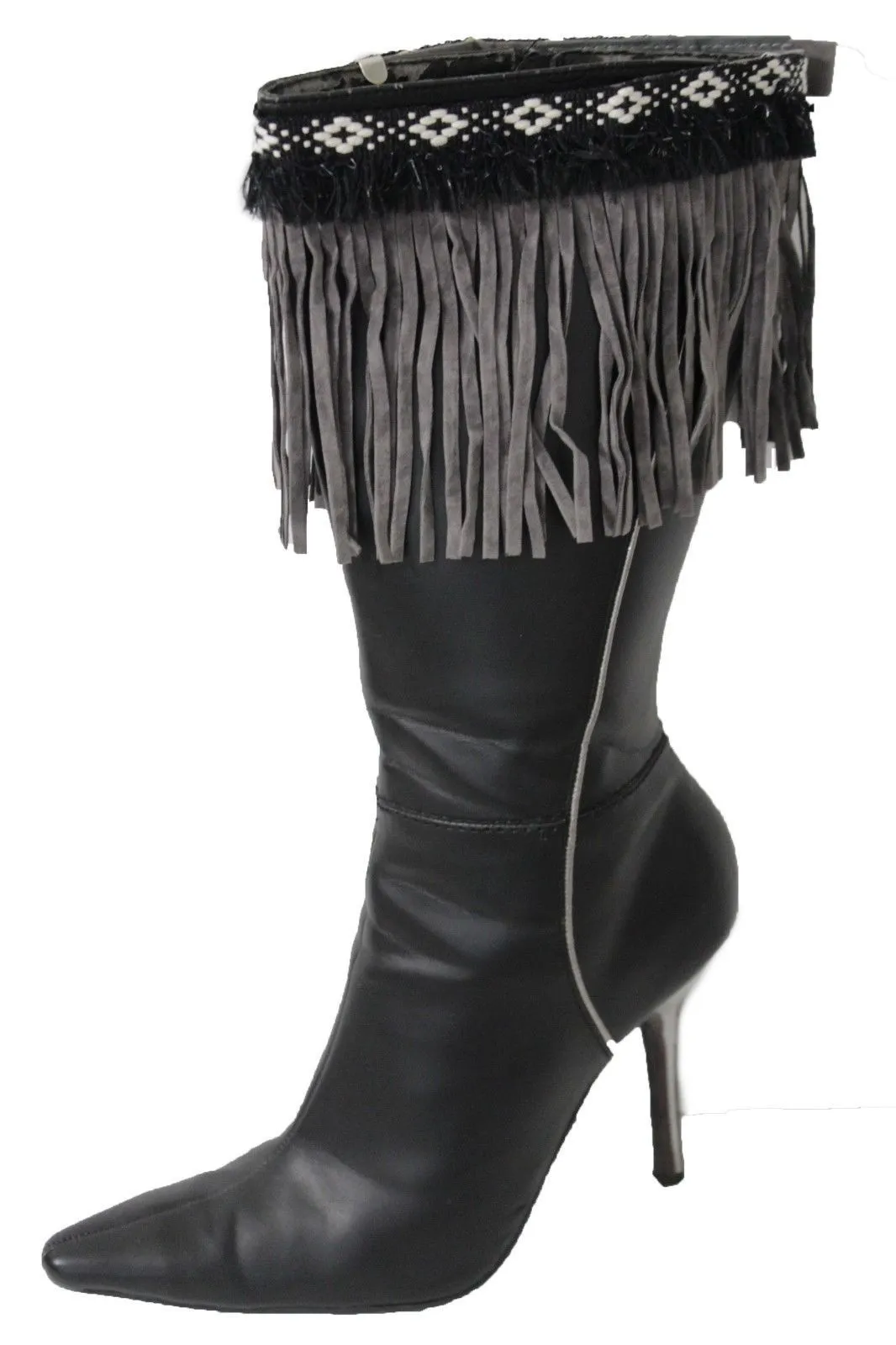 Diamond Accent Pattern Long Fringe Boots Toppers