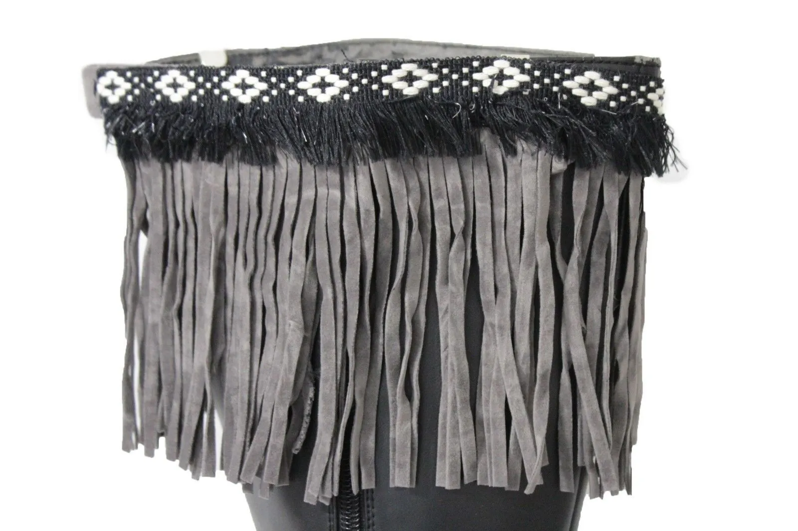Diamond Accent Pattern Long Fringe Boots Toppers