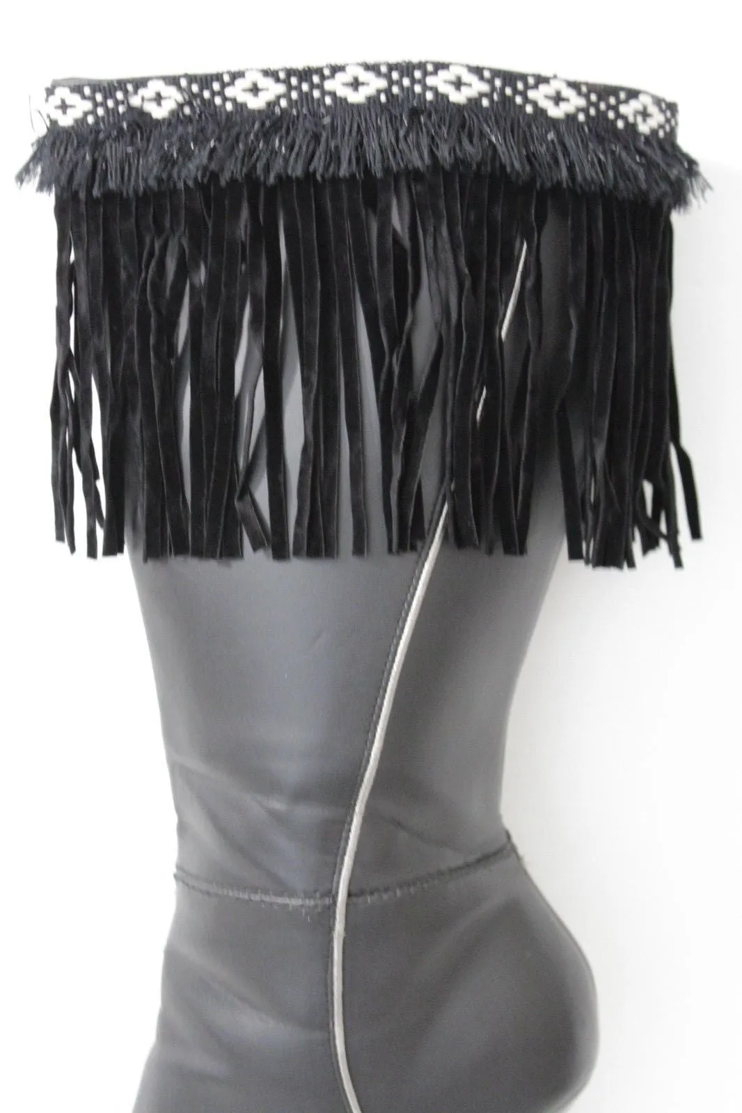 Diamond Accent Pattern Long Fringe Boots Toppers