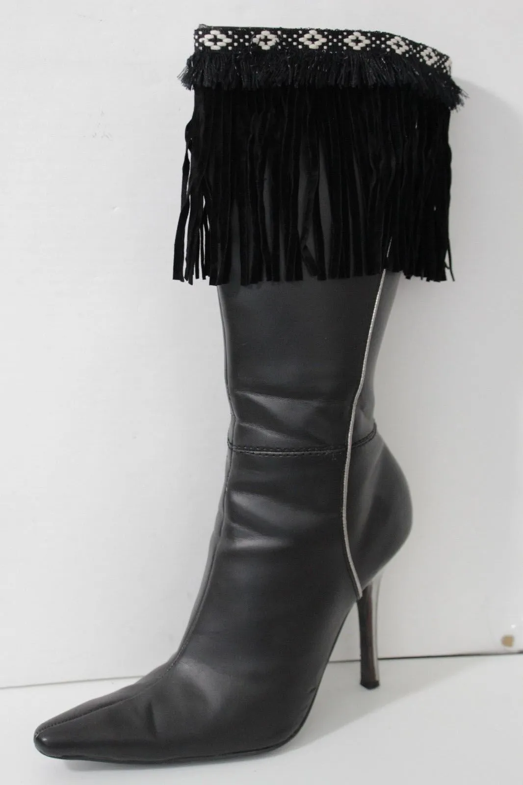 Diamond Accent Pattern Long Fringe Boots Toppers