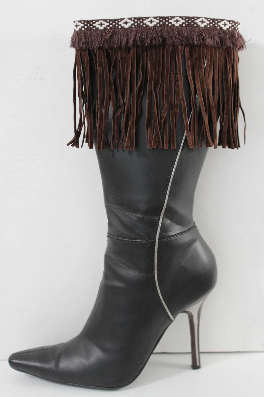 Diamond Accent Pattern Long Fringe Boots Toppers