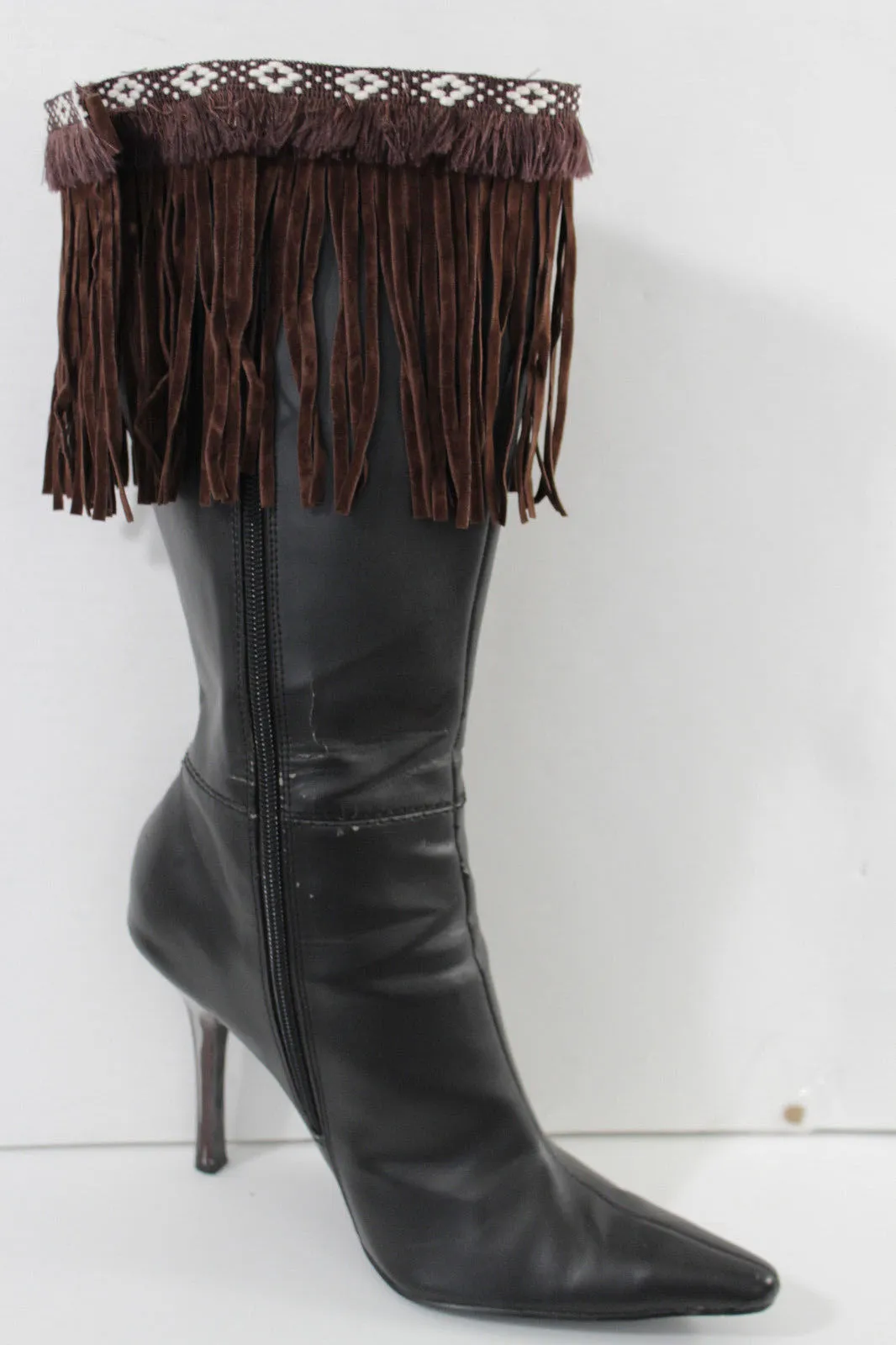 Diamond Accent Pattern Long Fringe Boots Toppers