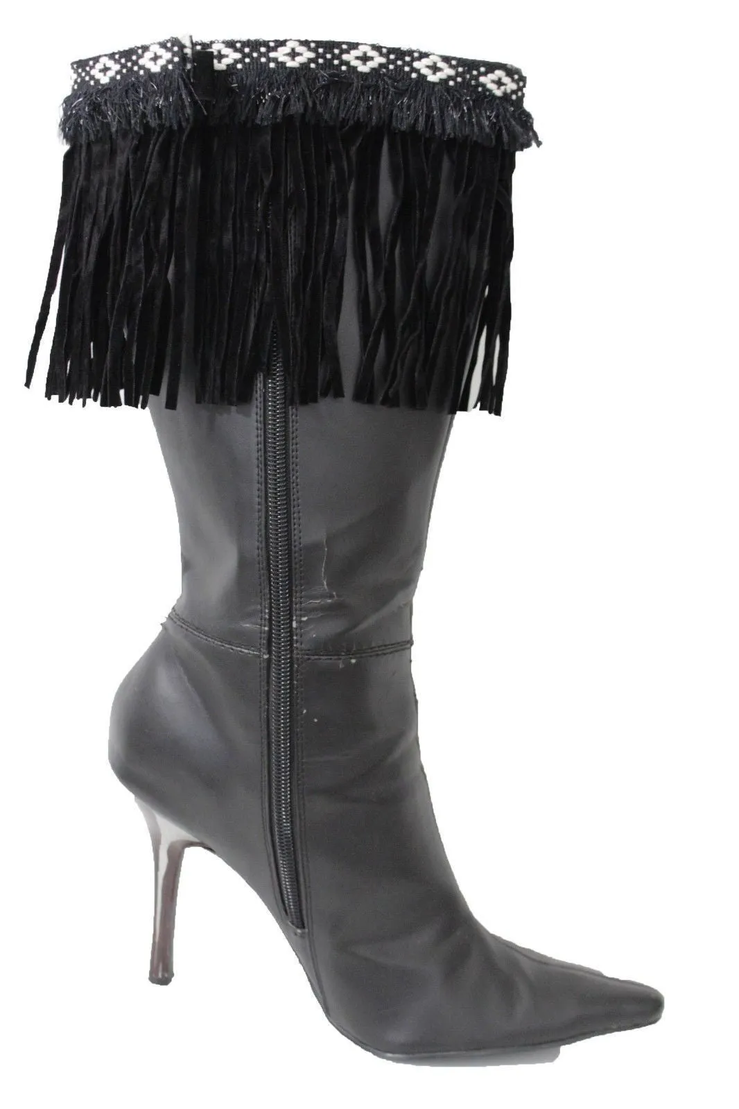 Diamond Accent Pattern Long Fringe Boots Toppers