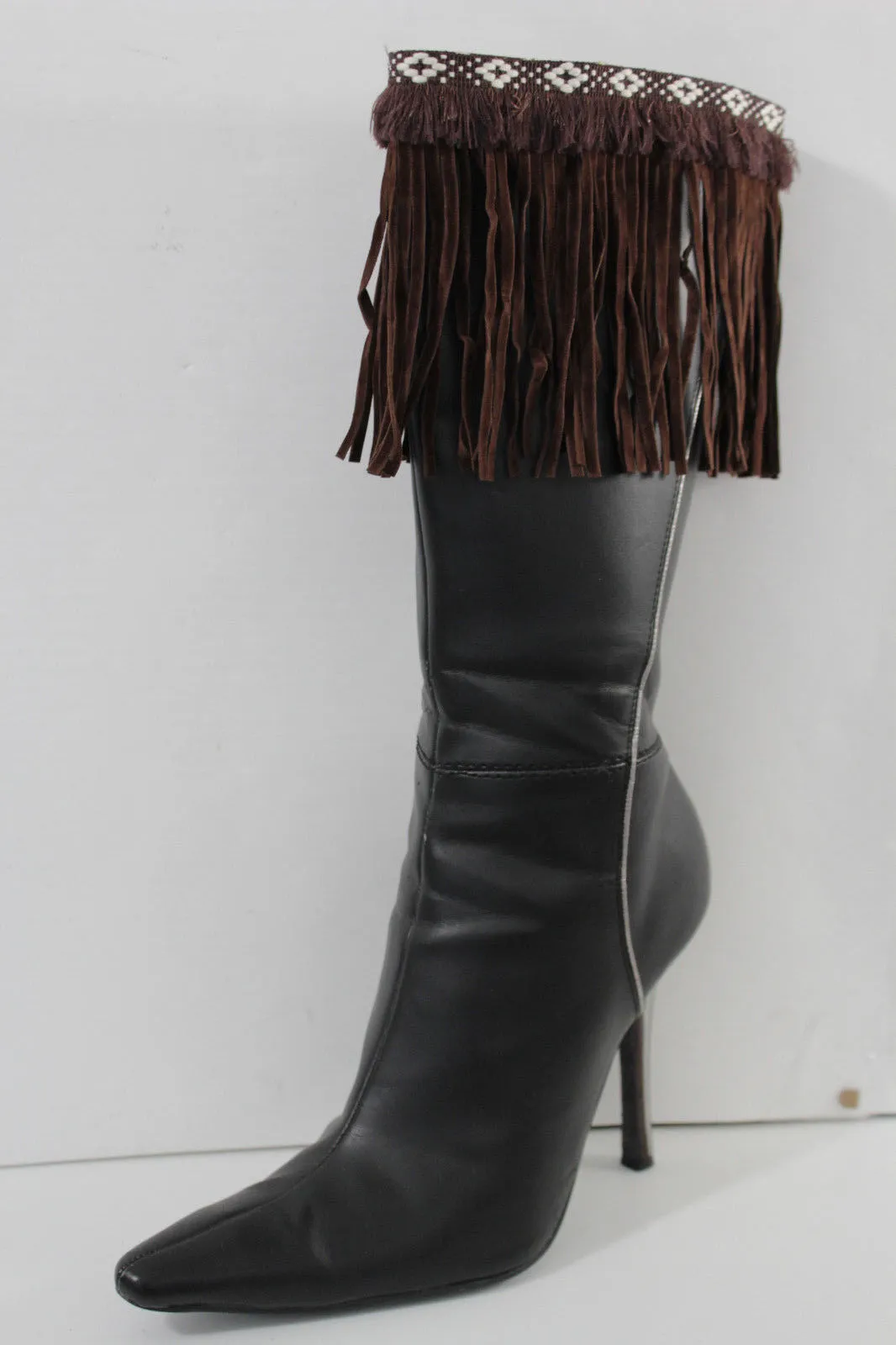Diamond Accent Pattern Long Fringe Boots Toppers