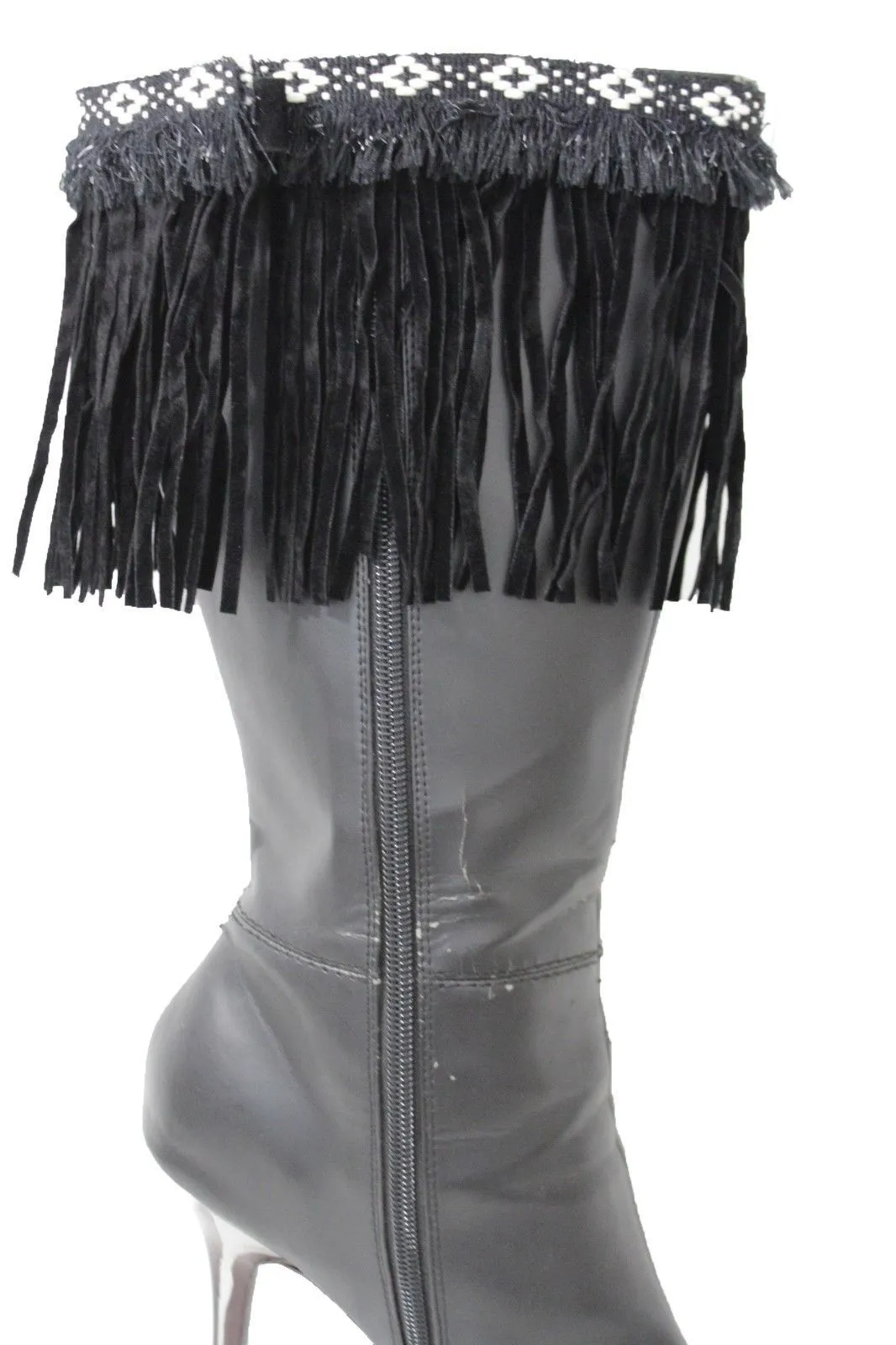 Diamond Accent Pattern Long Fringe Boots Toppers
