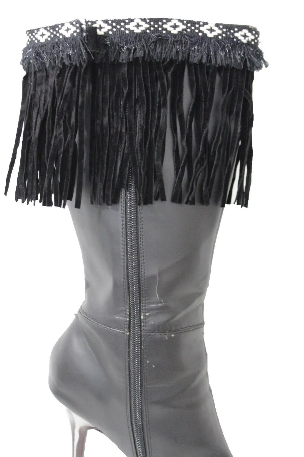 Diamond Accent Pattern Long Fringe Boots Toppers