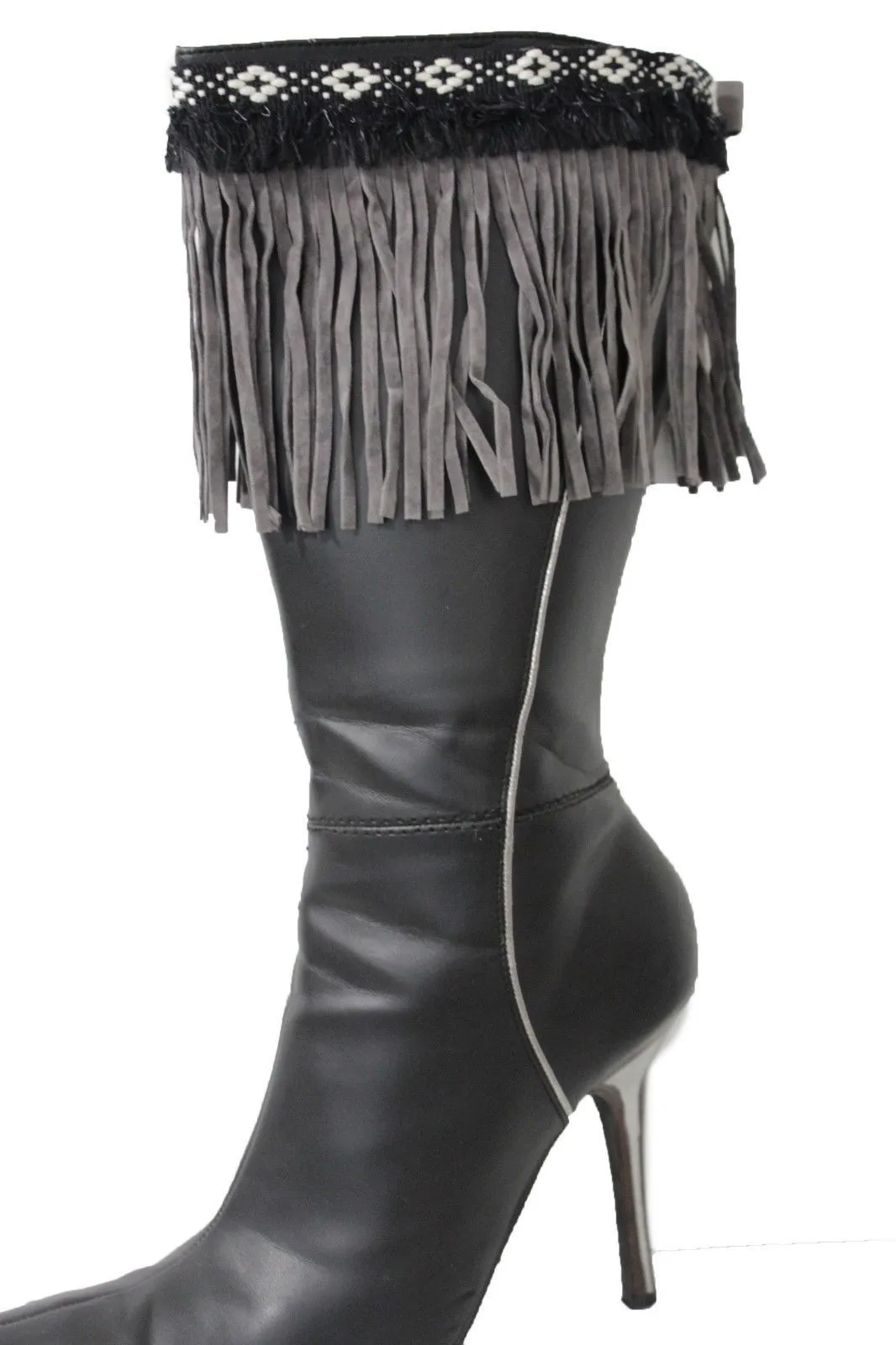 Diamond Accent Pattern Long Fringe Boots Toppers