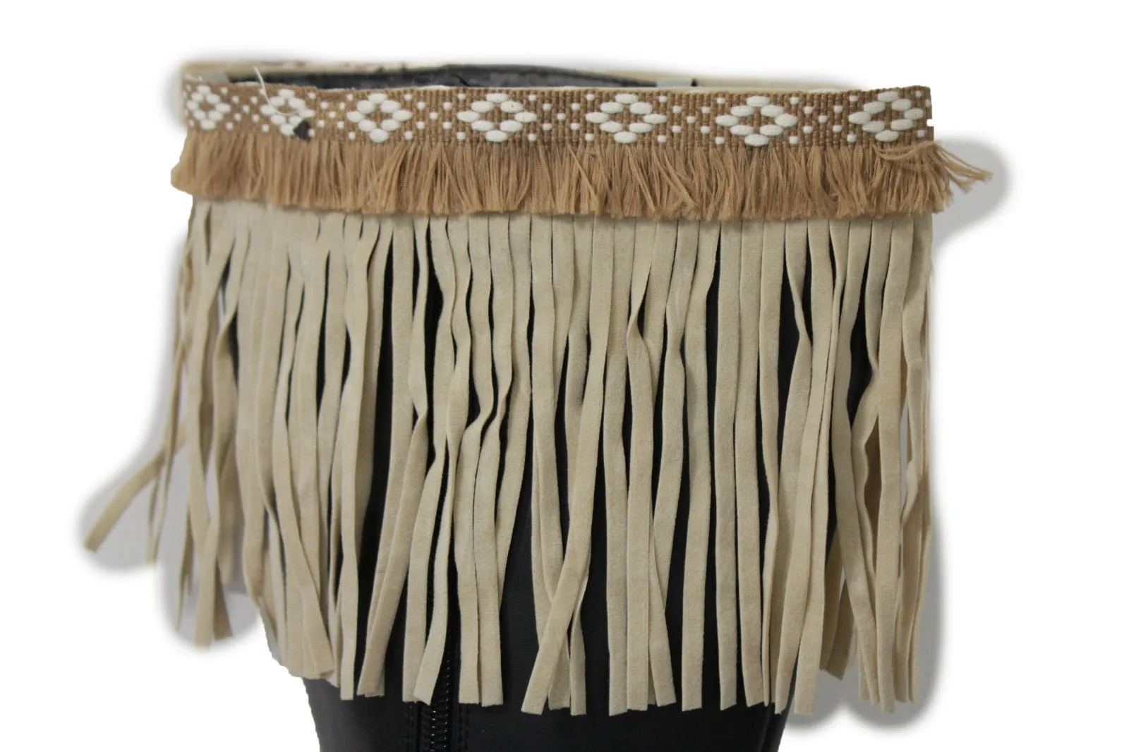 Diamond Accent Pattern Long Fringe Boots Toppers