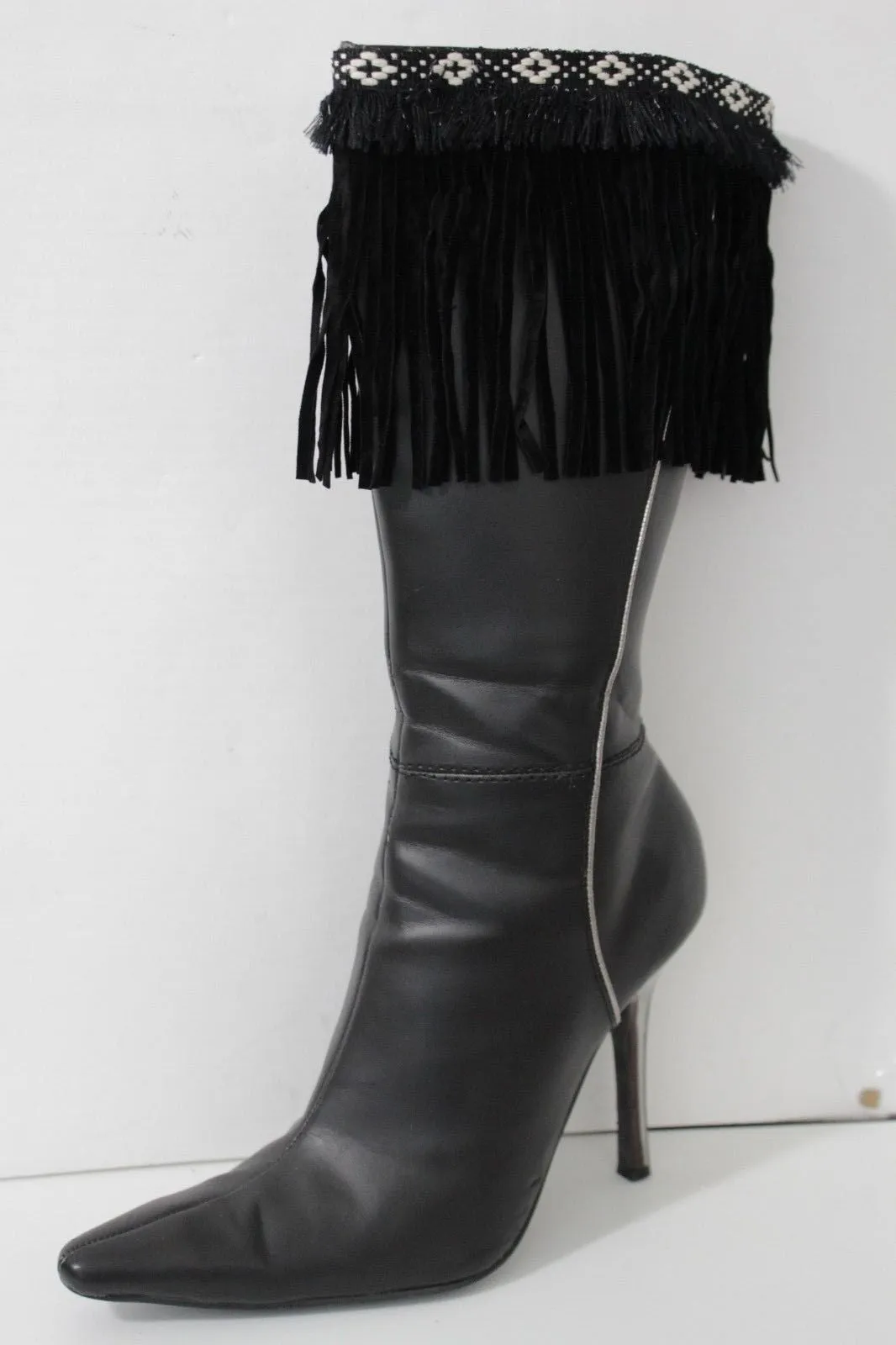 Diamond Accent Pattern Long Fringe Boots Toppers