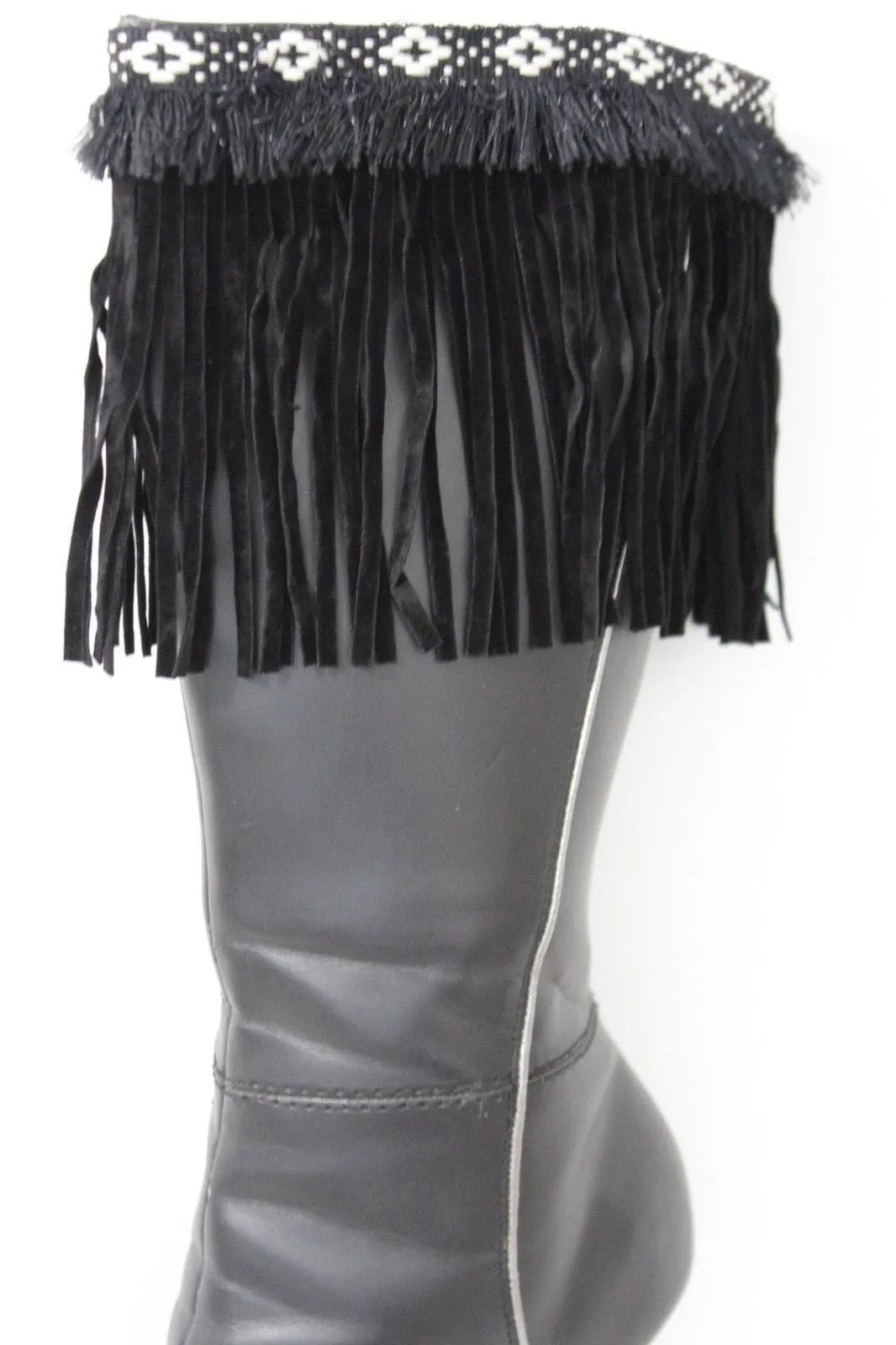 Diamond Accent Pattern Long Fringe Boots Toppers