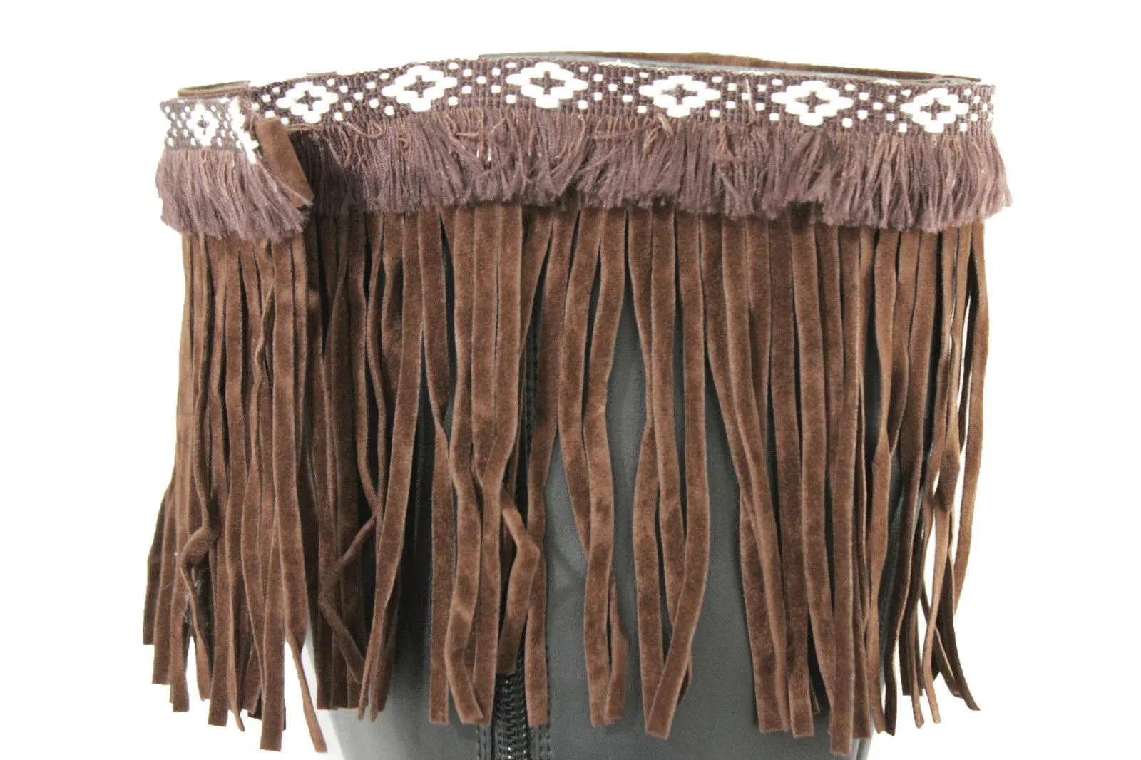 Diamond Accent Pattern Long Fringe Boots Toppers