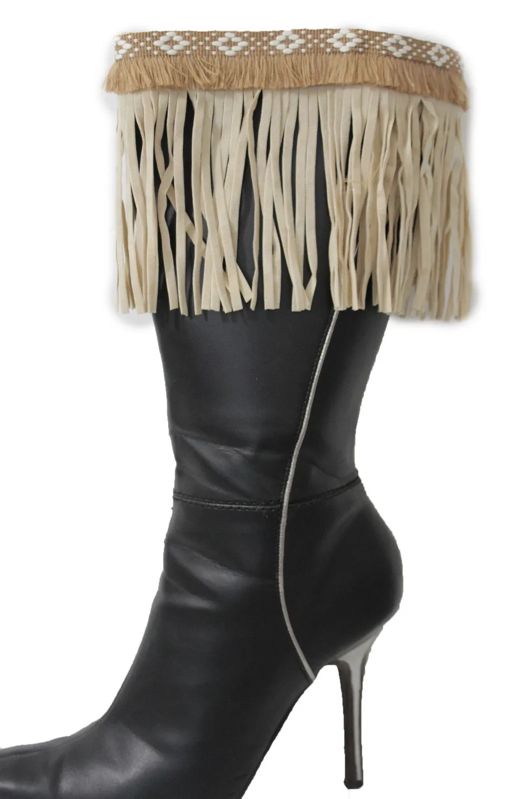 Diamond Accent Pattern Long Fringe Boots Toppers