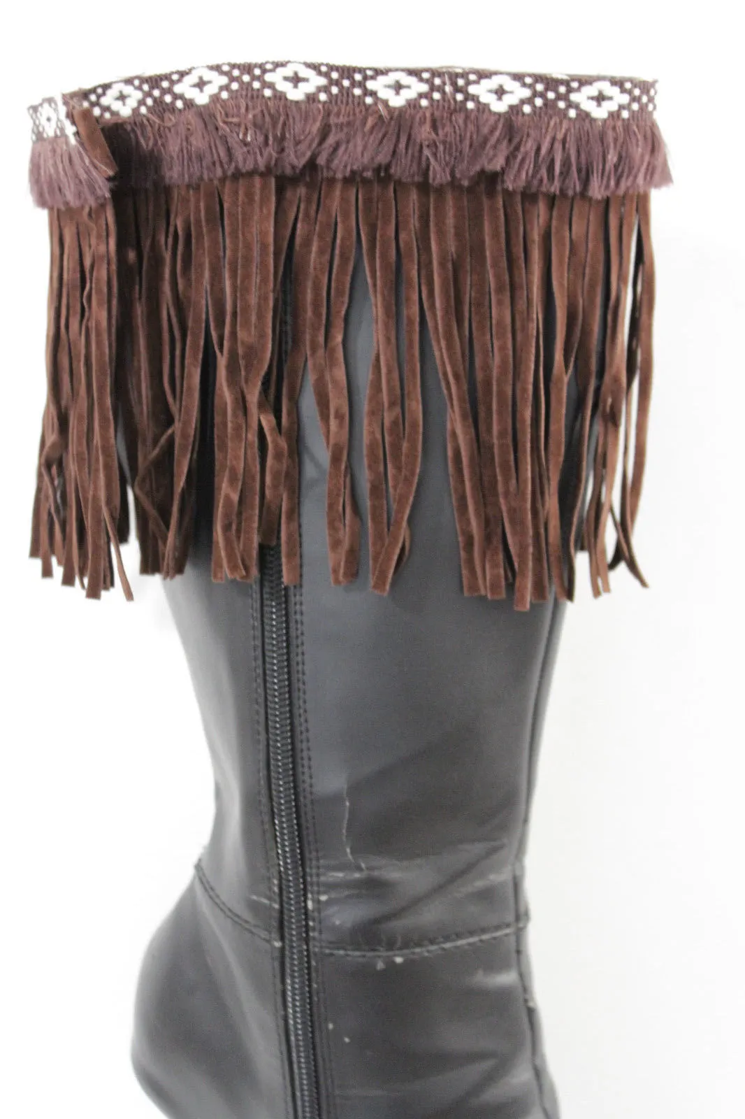 Diamond Accent Pattern Long Fringe Boots Toppers