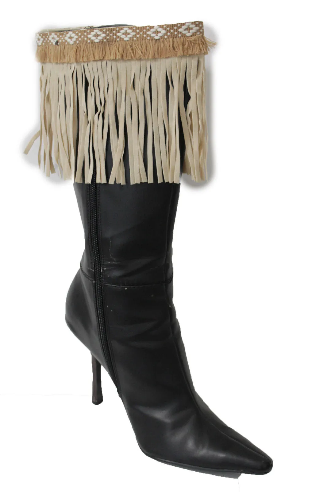 Diamond Accent Pattern Long Fringe Boots Toppers