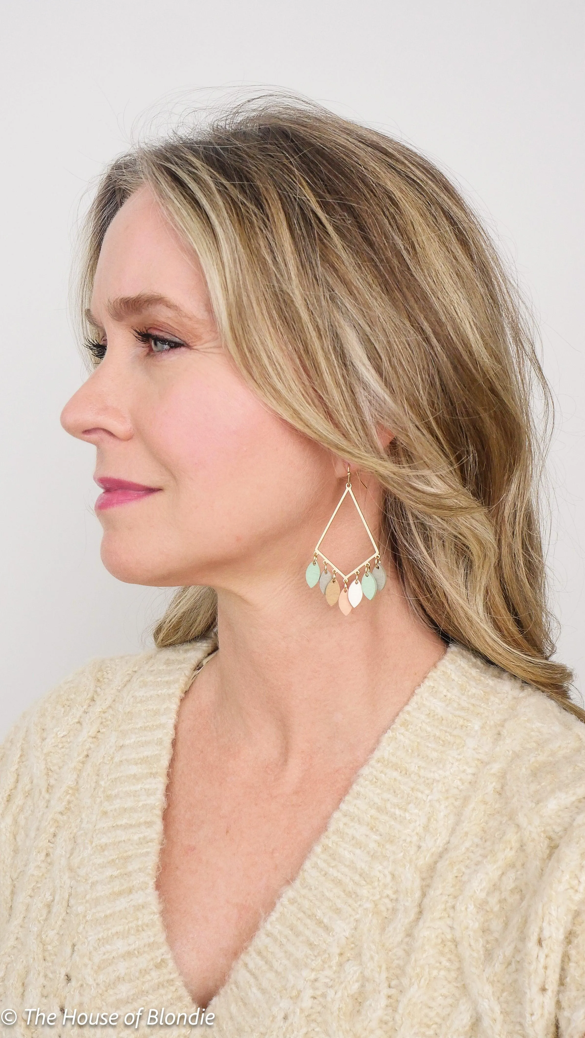 Diamond Shape Wood Leaf Drop Earrings