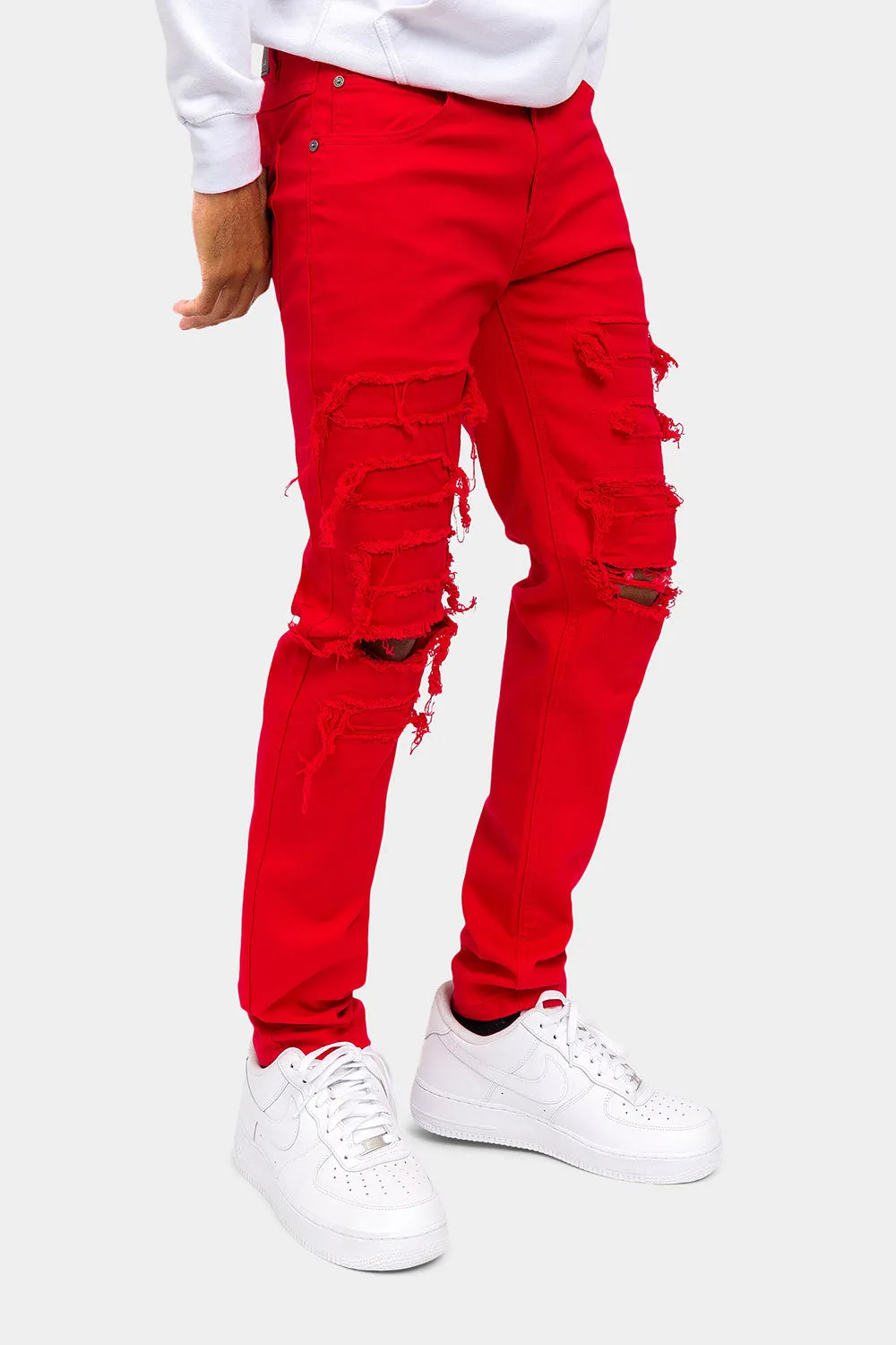 Distressed Solid Color Slim Fit Jeans