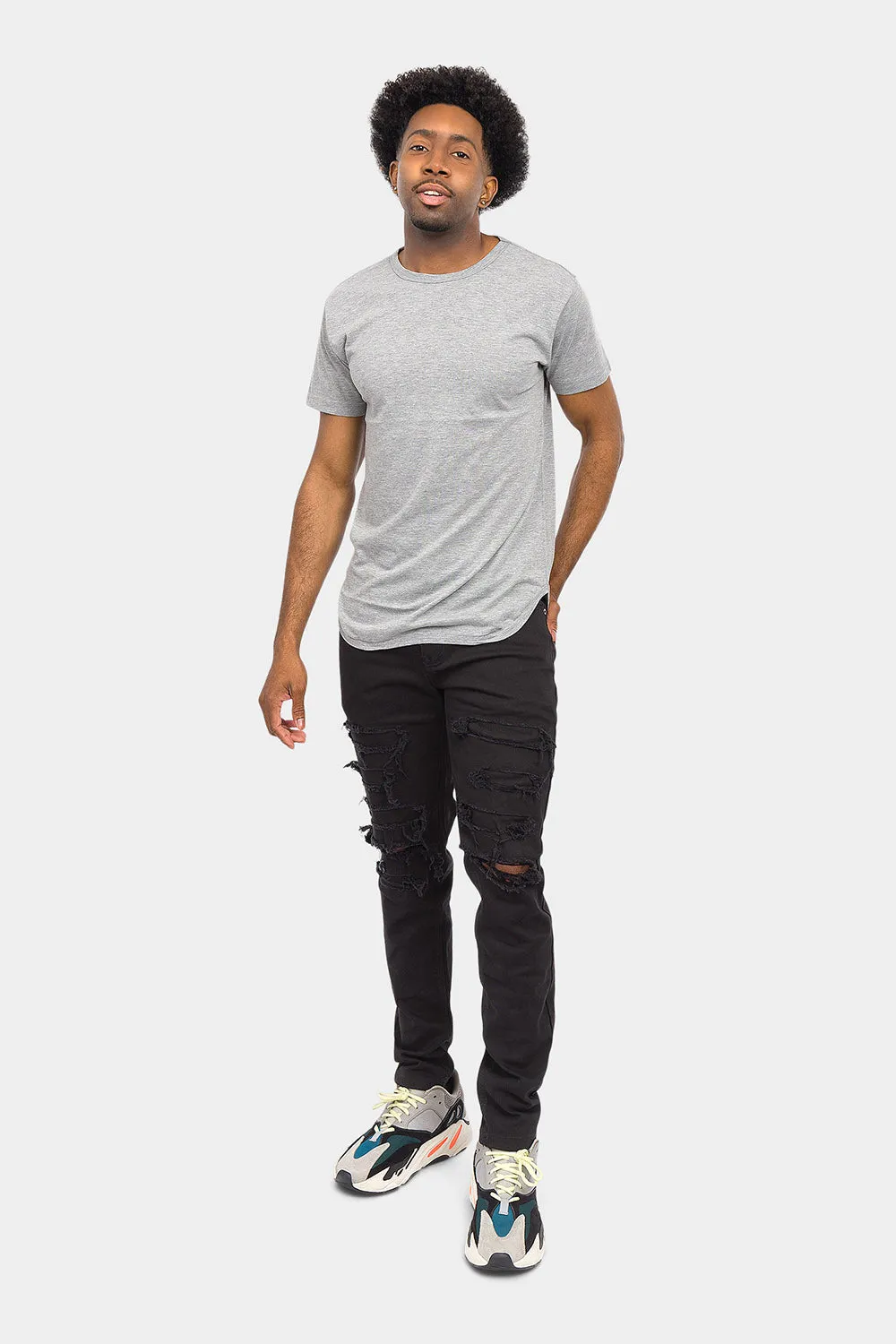 Distressed Solid Color Slim Fit Jeans