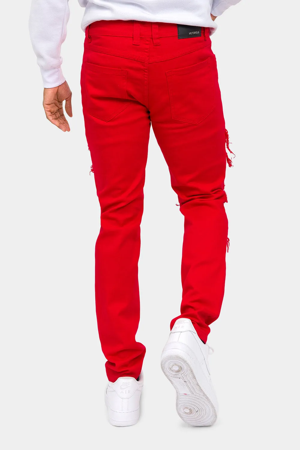 Distressed Solid Color Slim Fit Jeans