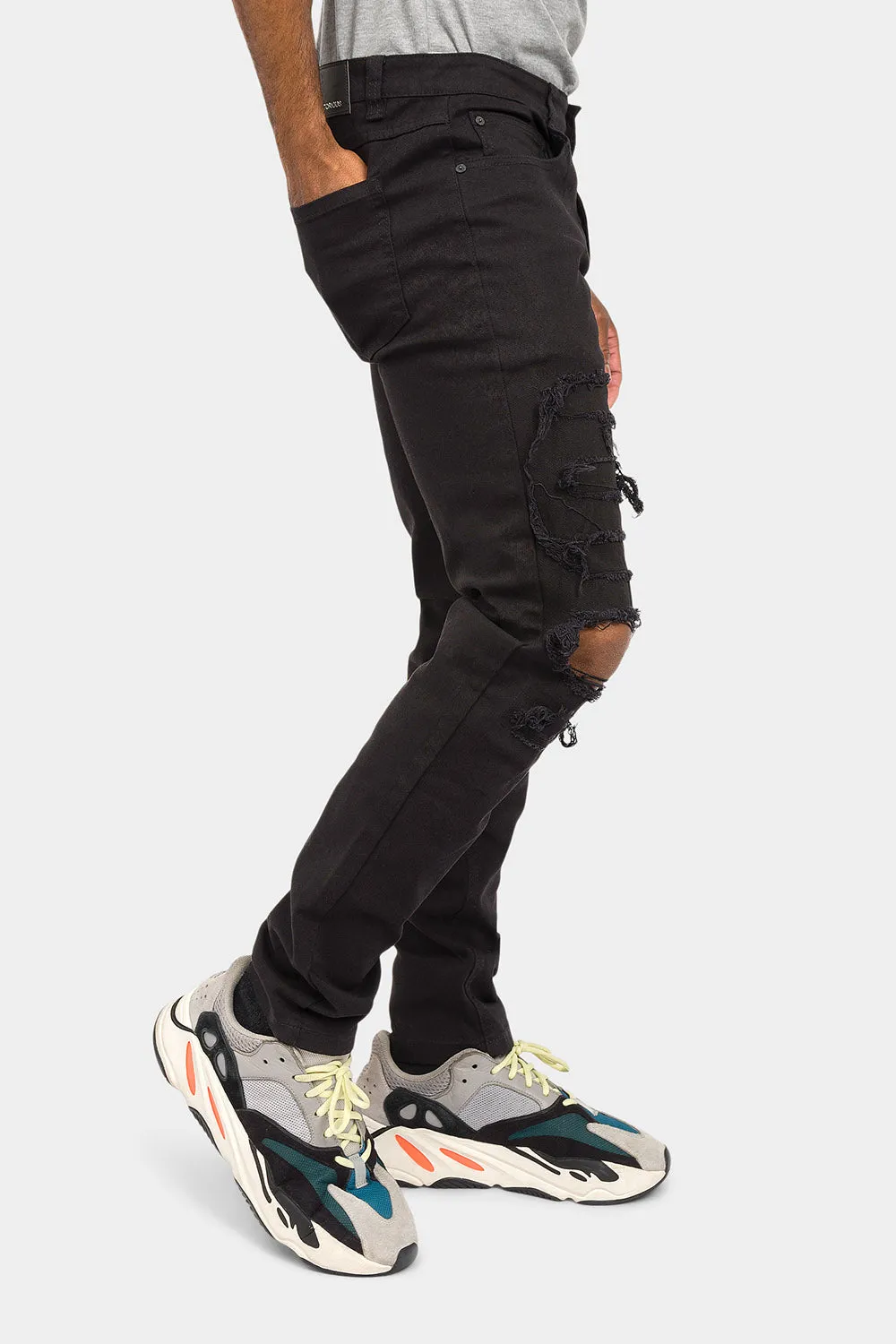 Distressed Solid Color Slim Fit Jeans