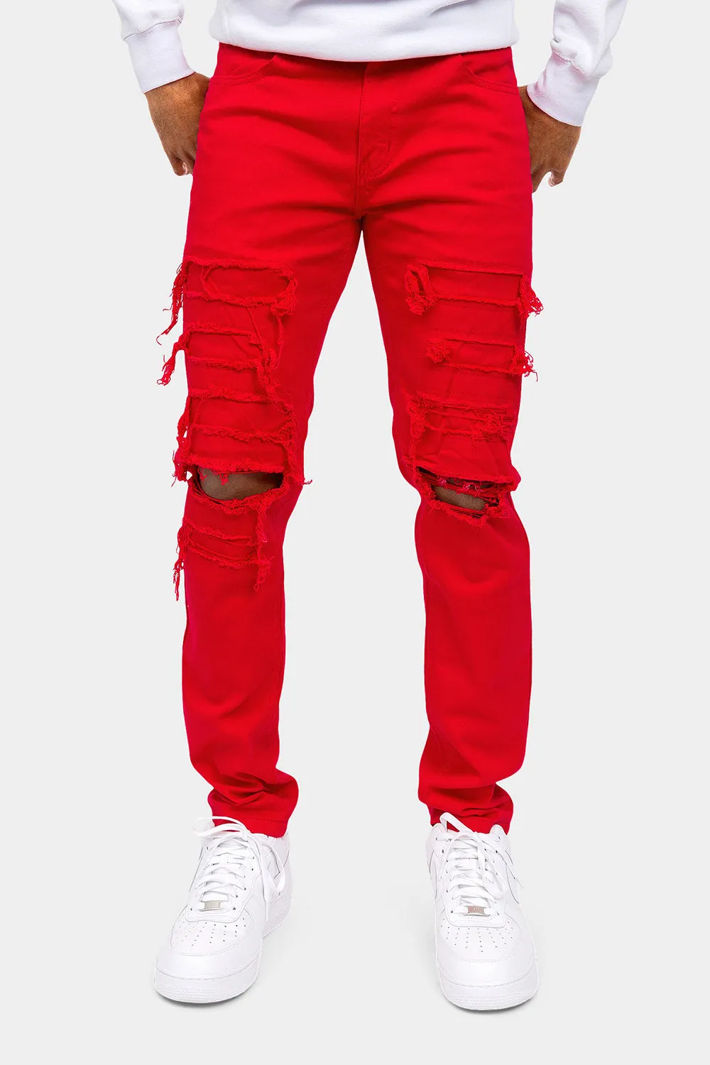Distressed Solid Color Slim Fit Jeans