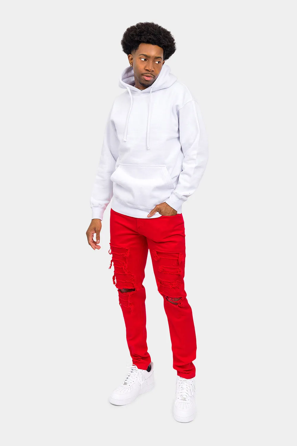 Distressed Solid Color Slim Fit Jeans