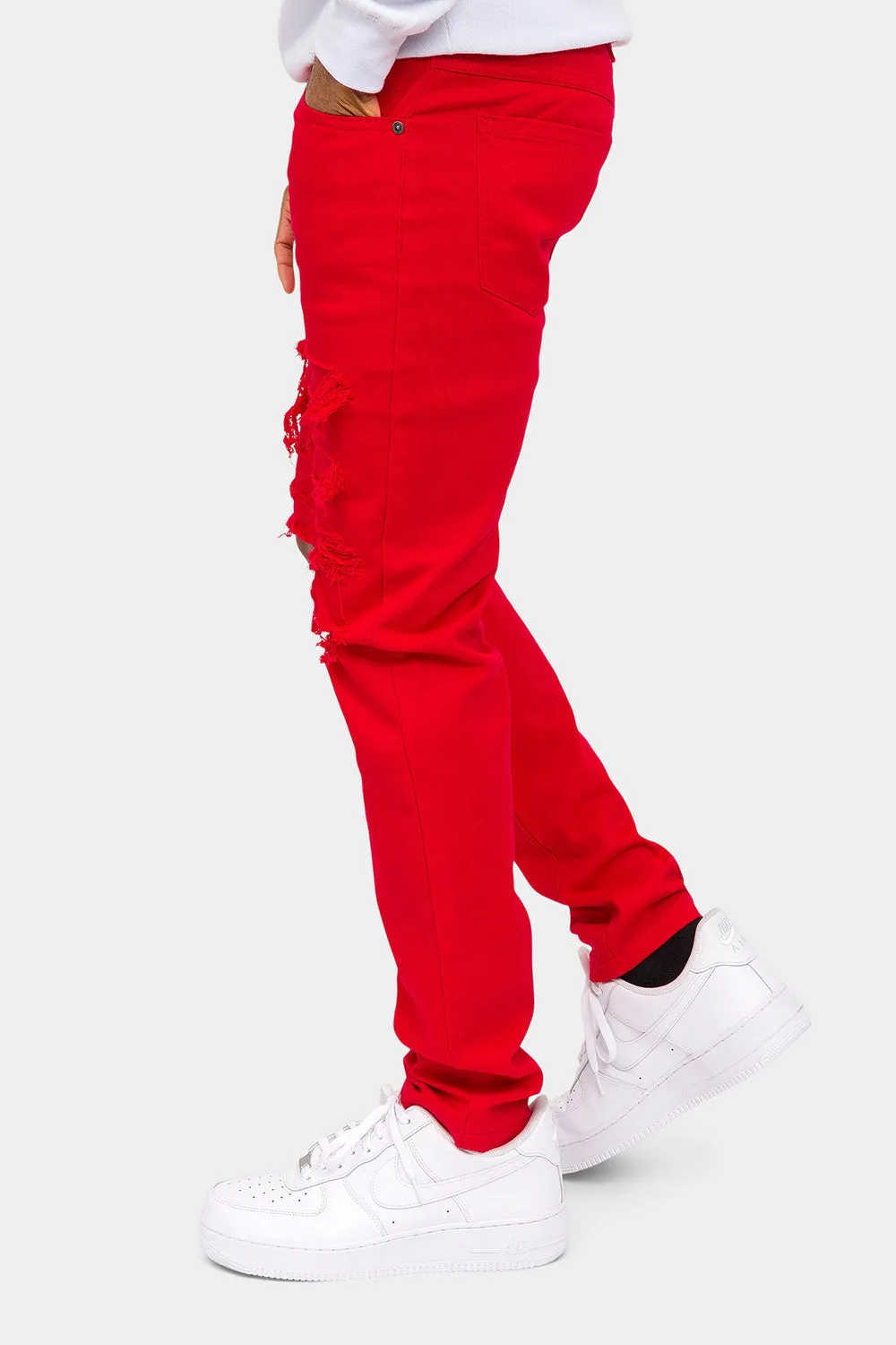 Distressed Solid Color Slim Fit Jeans