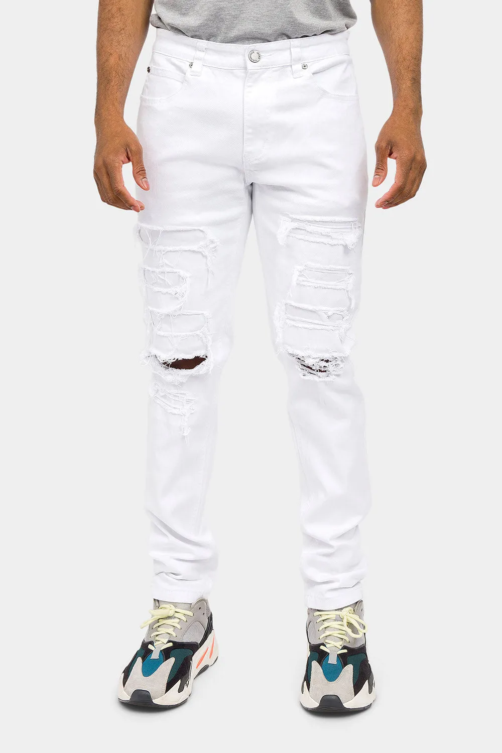Distressed Solid Color Slim Fit Jeans