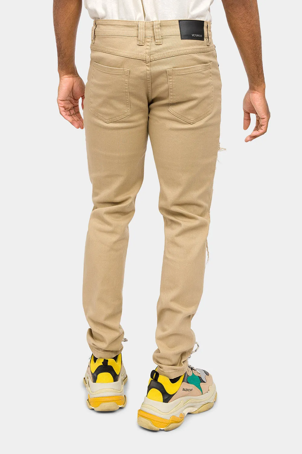 Distressed Solid Color Slim Fit Jeans