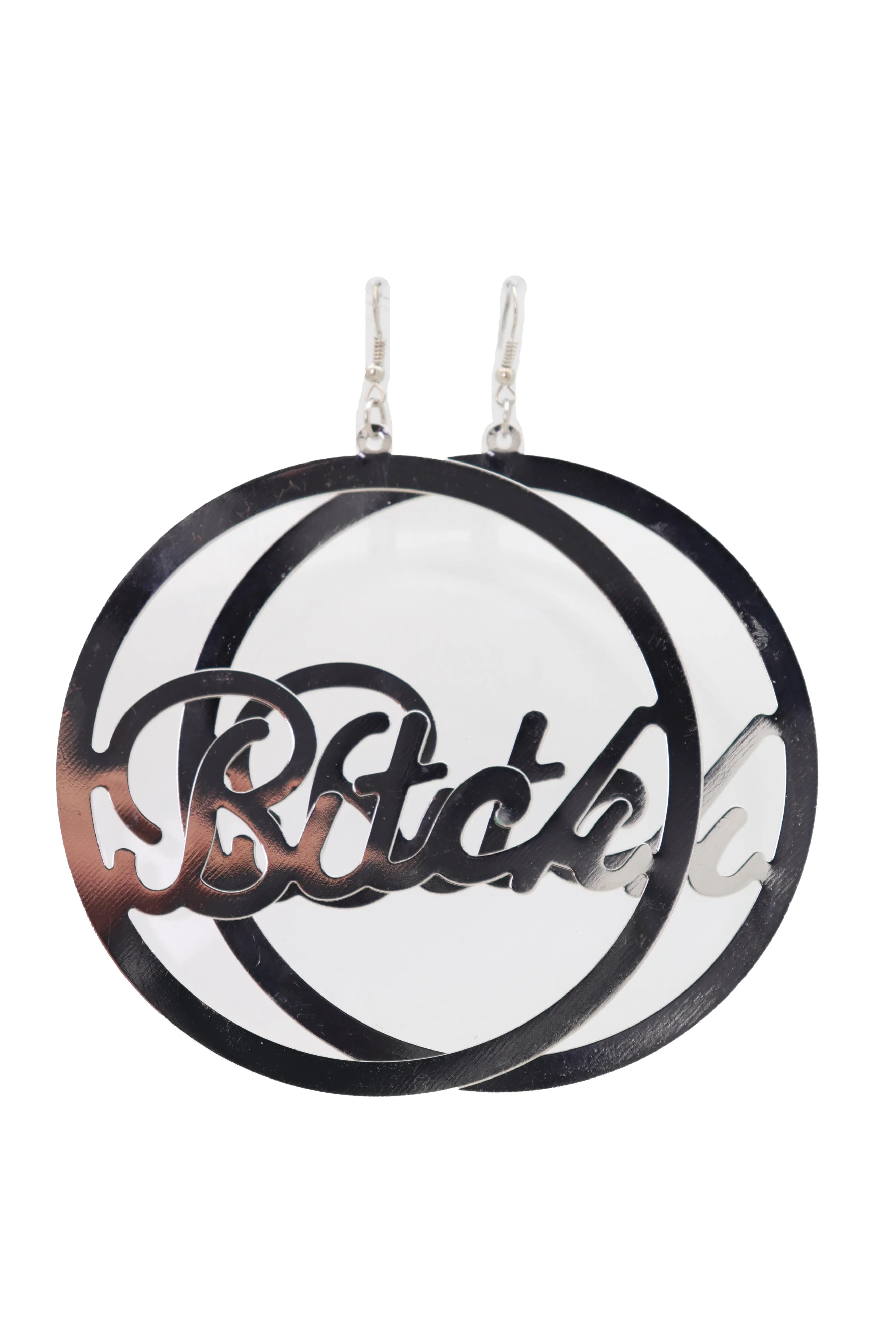 Earrings Set Celebrity Big Hoop Silver Metal BITCH Hip Hop