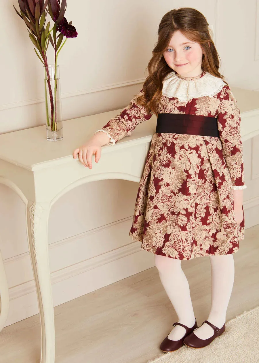 Eleanor Floral Long Sleeve Dress in Burgundy (4-10yrs)