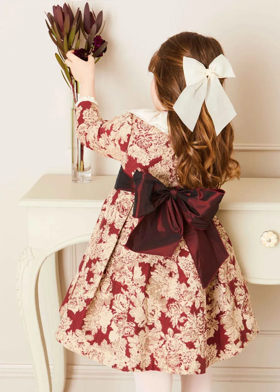 Eleanor Floral Long Sleeve Dress in Burgundy (4-10yrs)