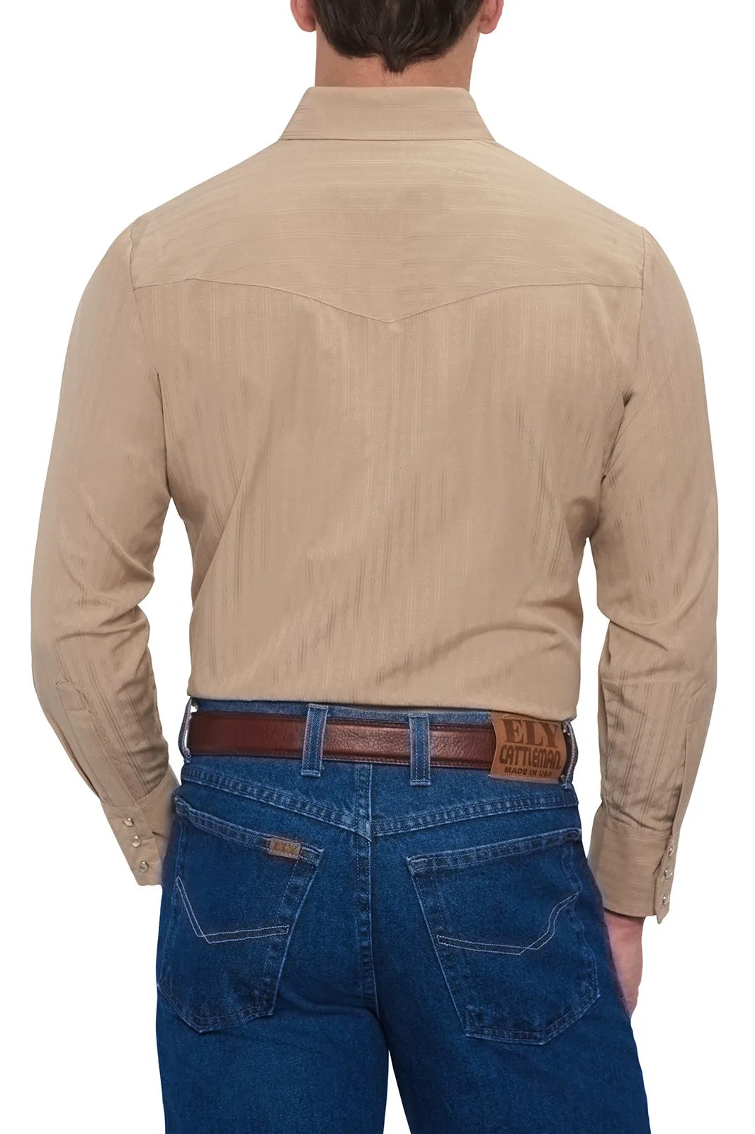 Ely Cattleman Men's Khaki Long Sleeve Solid Tone on Tone Western Snap Shirt